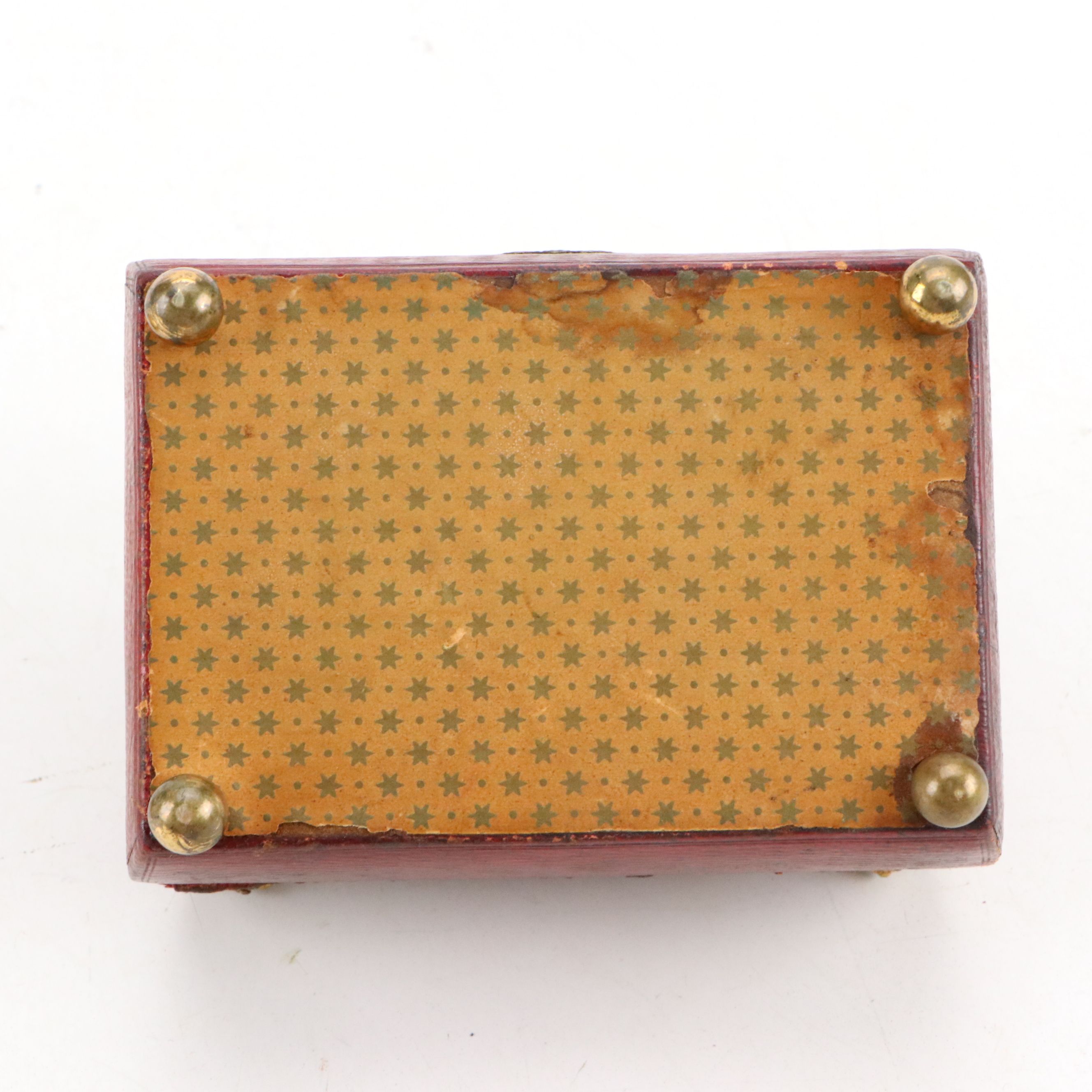 Victorian Leather Wrapped Jewelry Box with Gold Gilt Brass French Medal