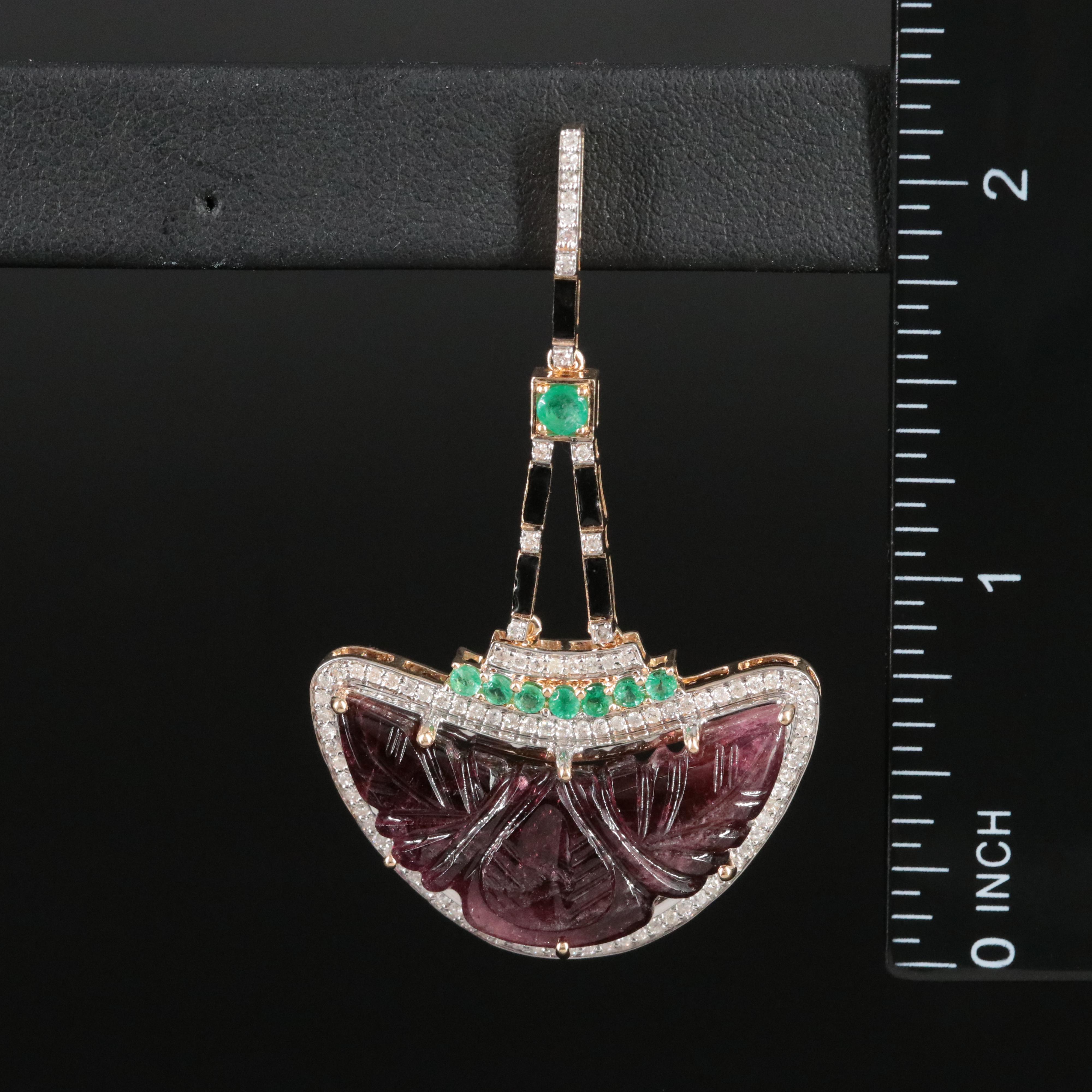 14K 24.73 CTW Rubellite, Emerald and Diamond Pendulum Earrings with IGI Report