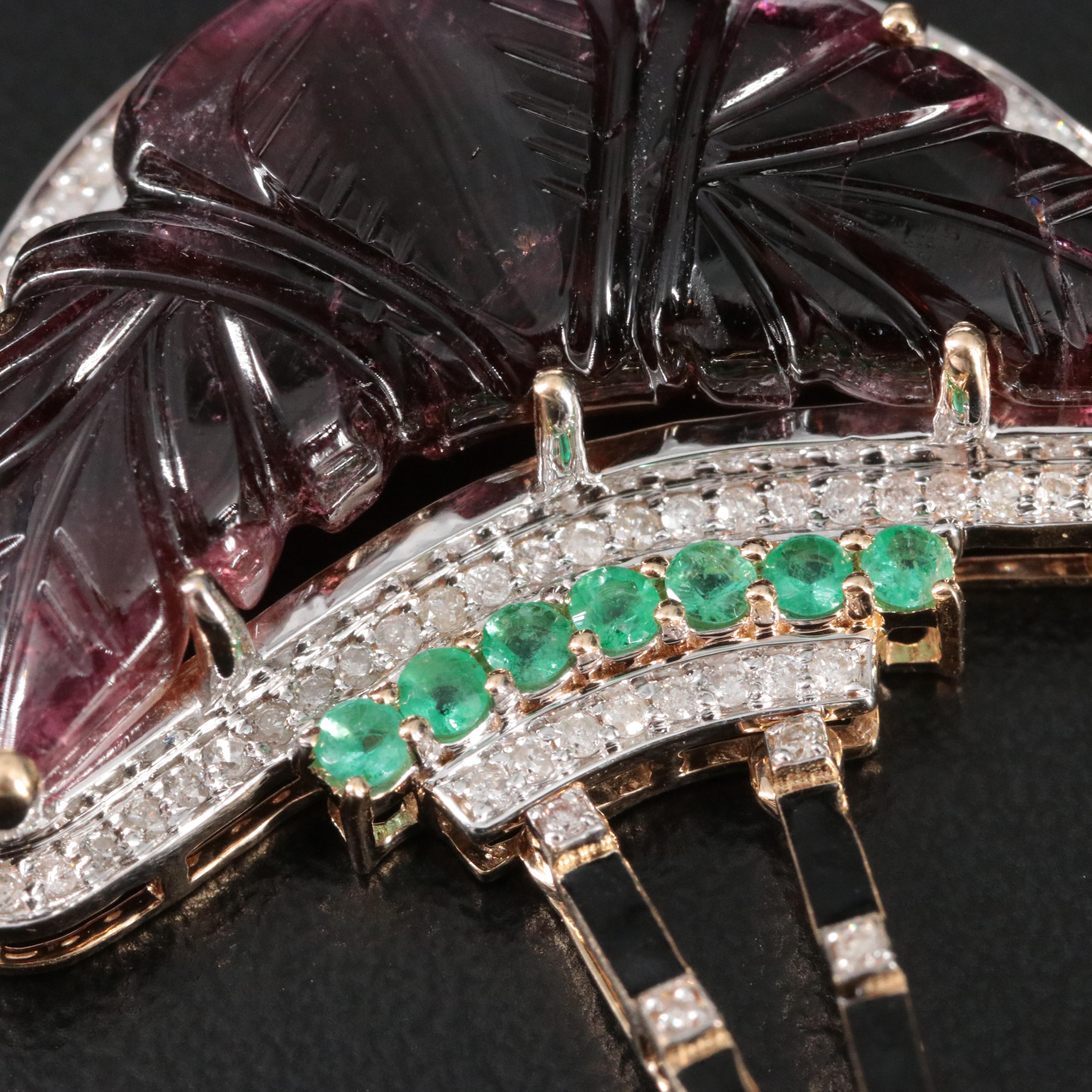 14K 24.73 CTW Rubellite, Emerald and Diamond Pendulum Earrings with IGI Report