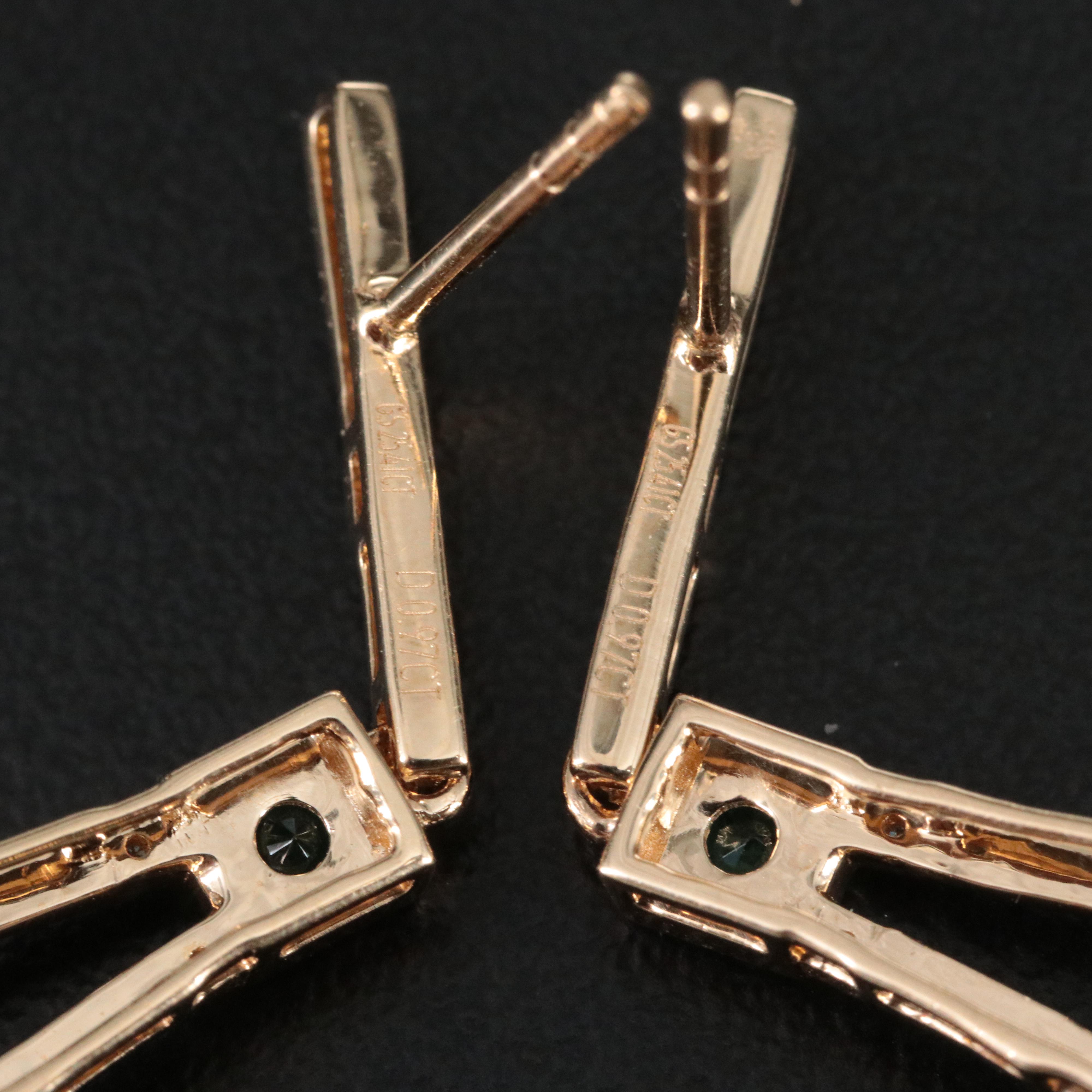 14K 24.73 CTW Rubellite, Emerald and Diamond Pendulum Earrings with IGI Report