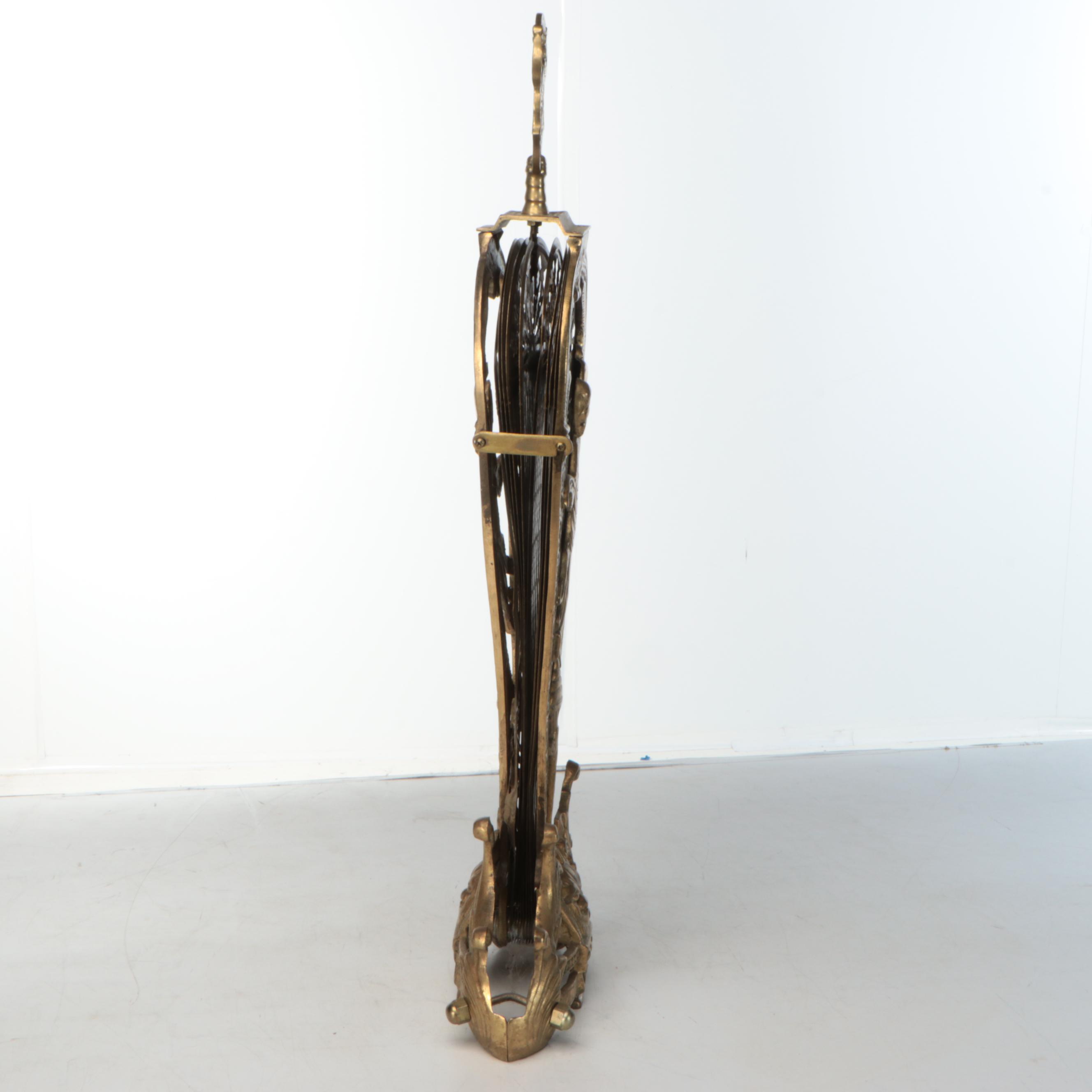 Art Nouveau Brass Peacock Fireplace Screen, Early 20th Century