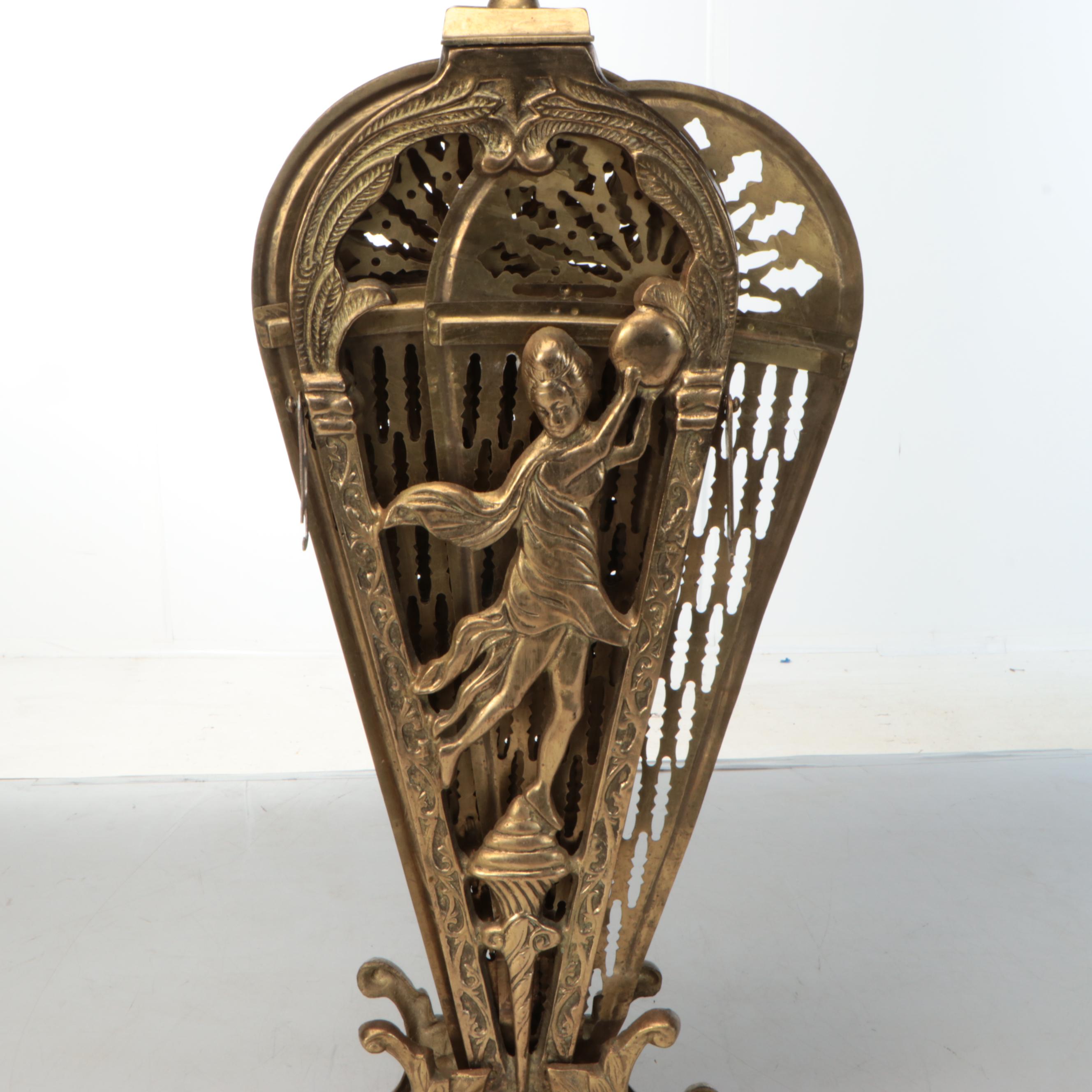 Art Nouveau Brass Peacock Fireplace Screen, Early 20th Century