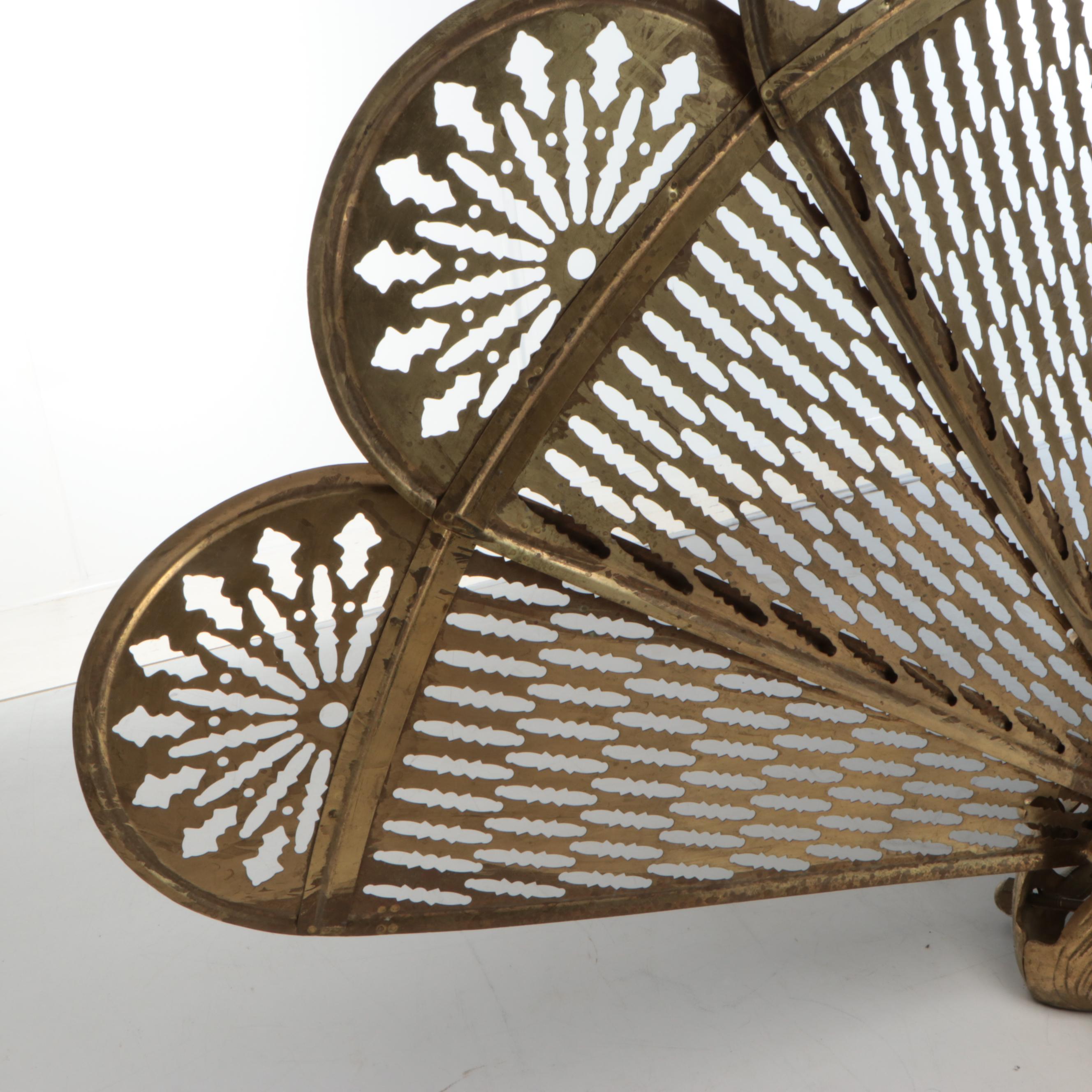 Art Nouveau Brass Peacock Fireplace Screen, Early 20th Century