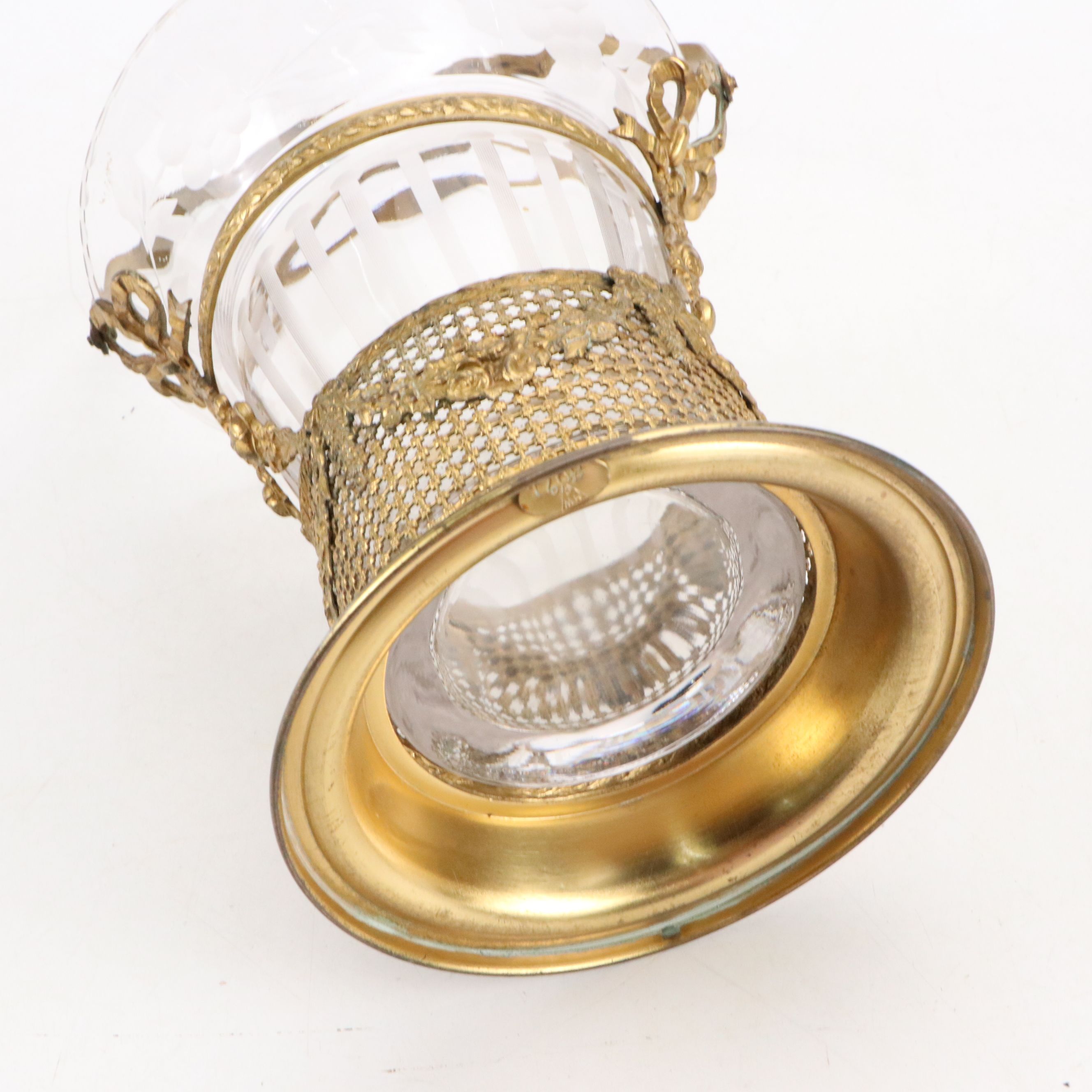 French Empire Style Ormolu Mounted Etched Glass Basket Vase