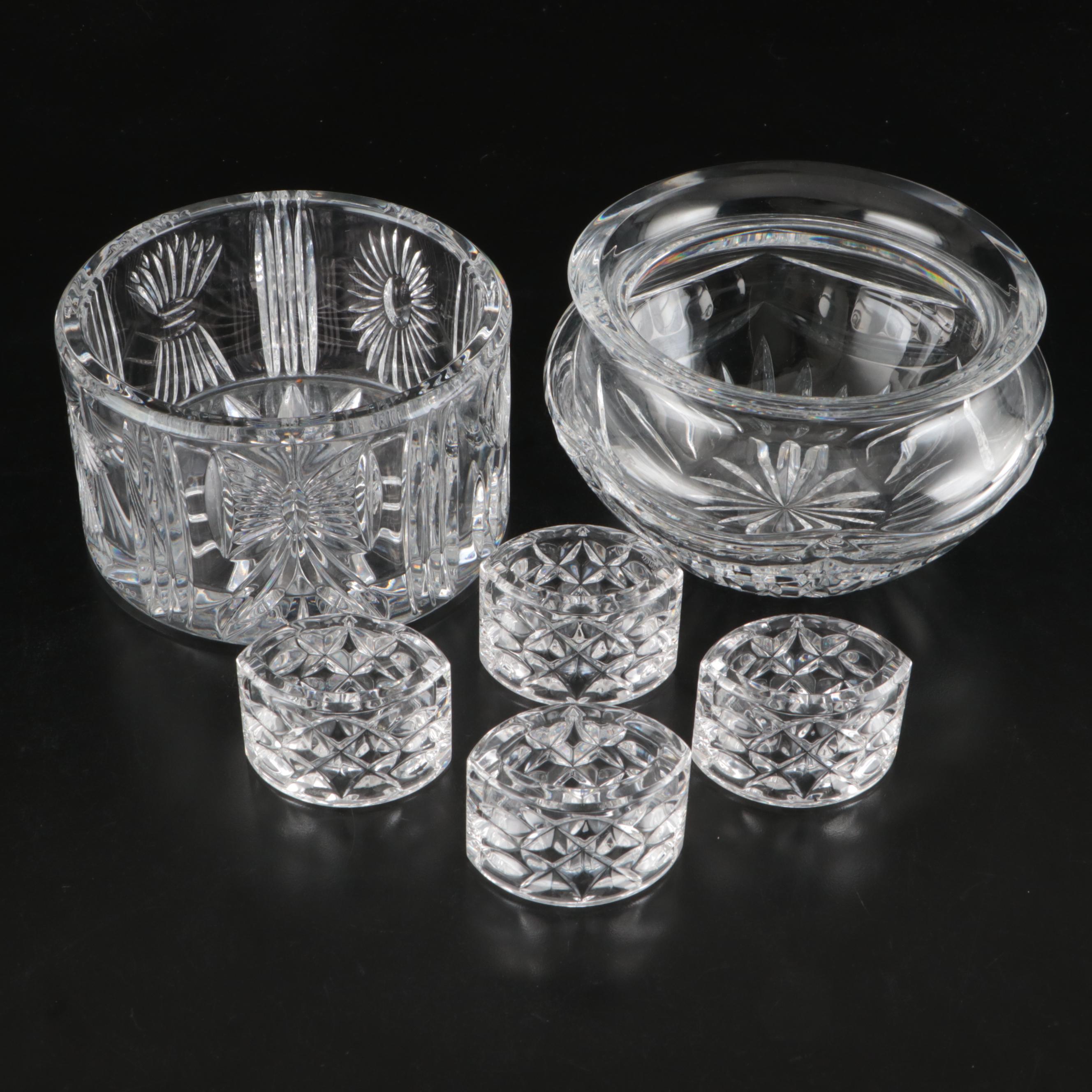 Waterford Crystal Wine Bottle Coaster, Bowl and Napkin Rings