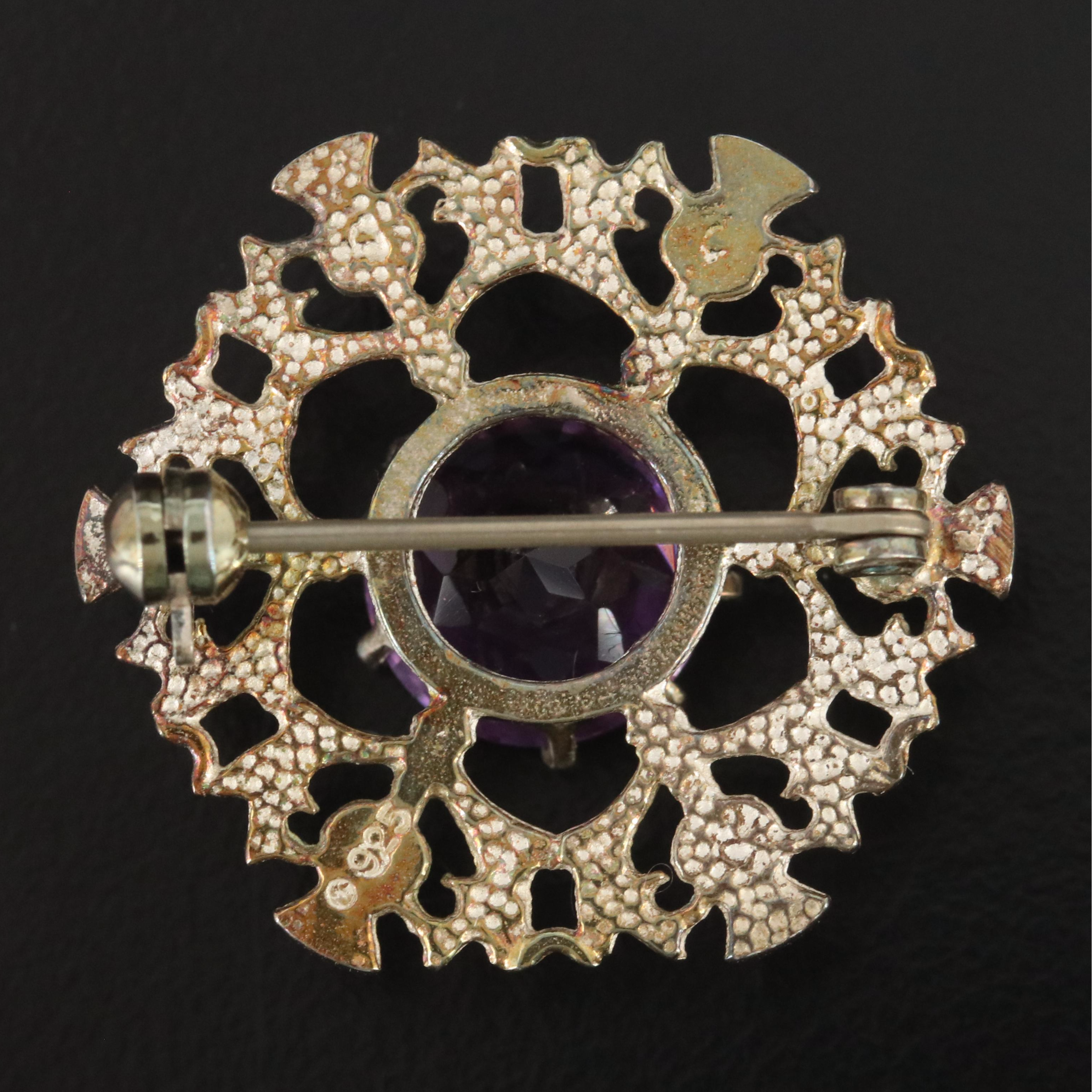 Sterling Amethyst Scottish Thistle Brooch