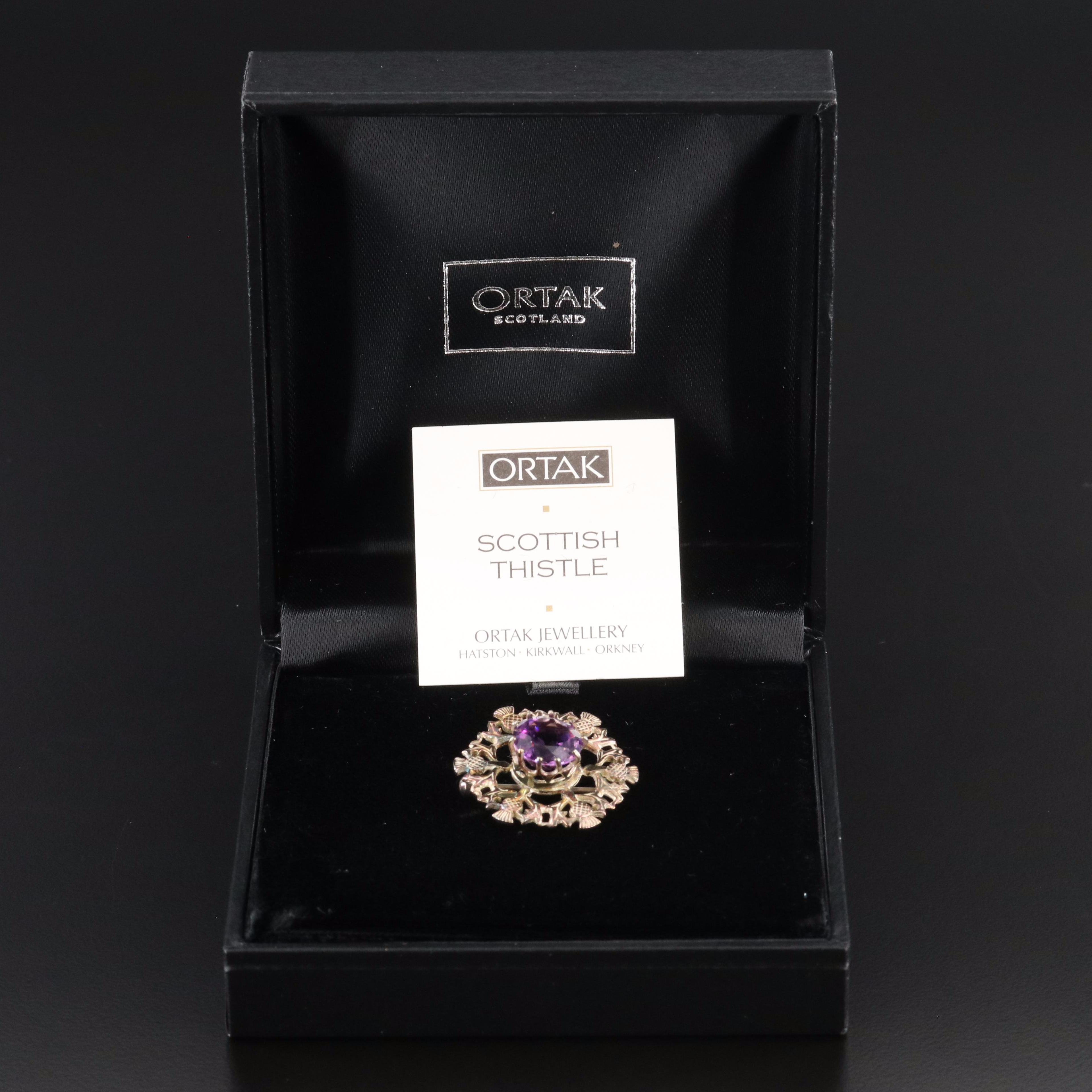 Sterling Amethyst Scottish Thistle Brooch