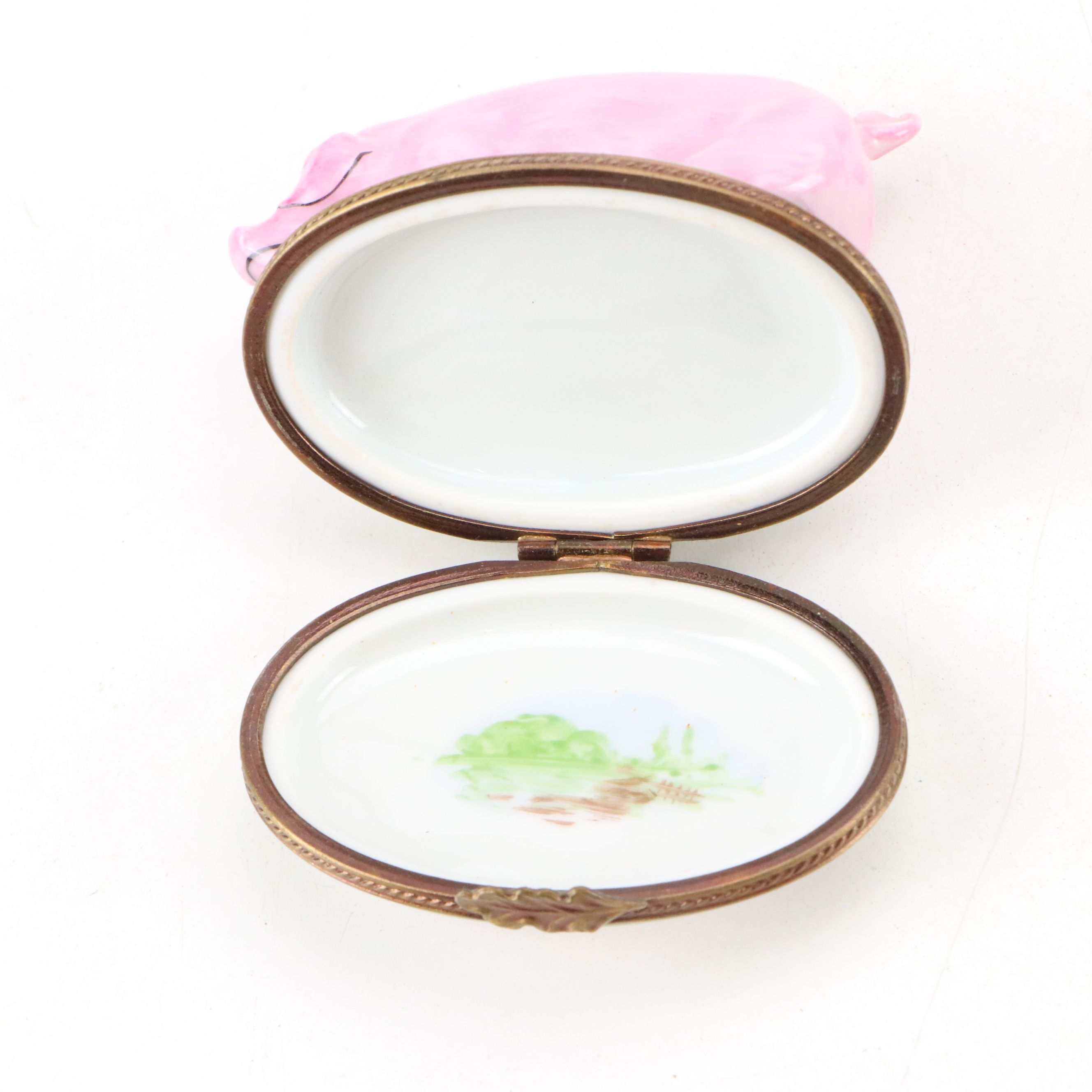 Rochard Pig Hand-Painted Porcelain Limoges Box with Other Plastic Floral Figures