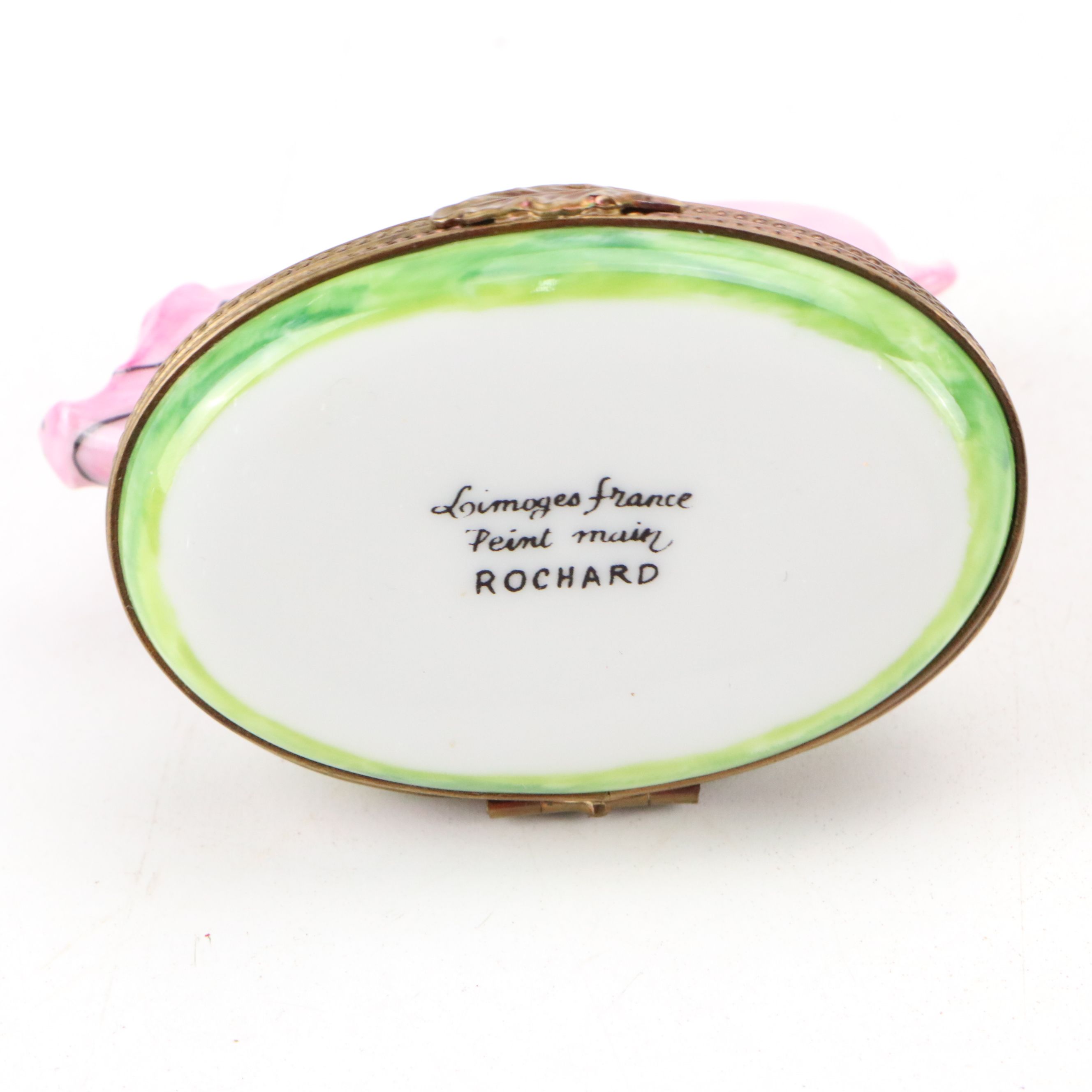 Rochard Pig Hand-Painted Porcelain Limoges Box with Other Plastic Floral Figures