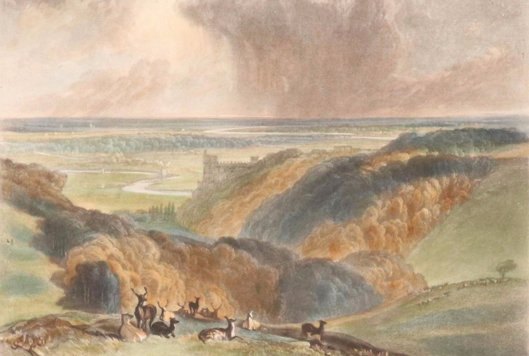 Hand-Colored Mezzotint After J. M. W. Turner "Arundel Castle on the River Arun"