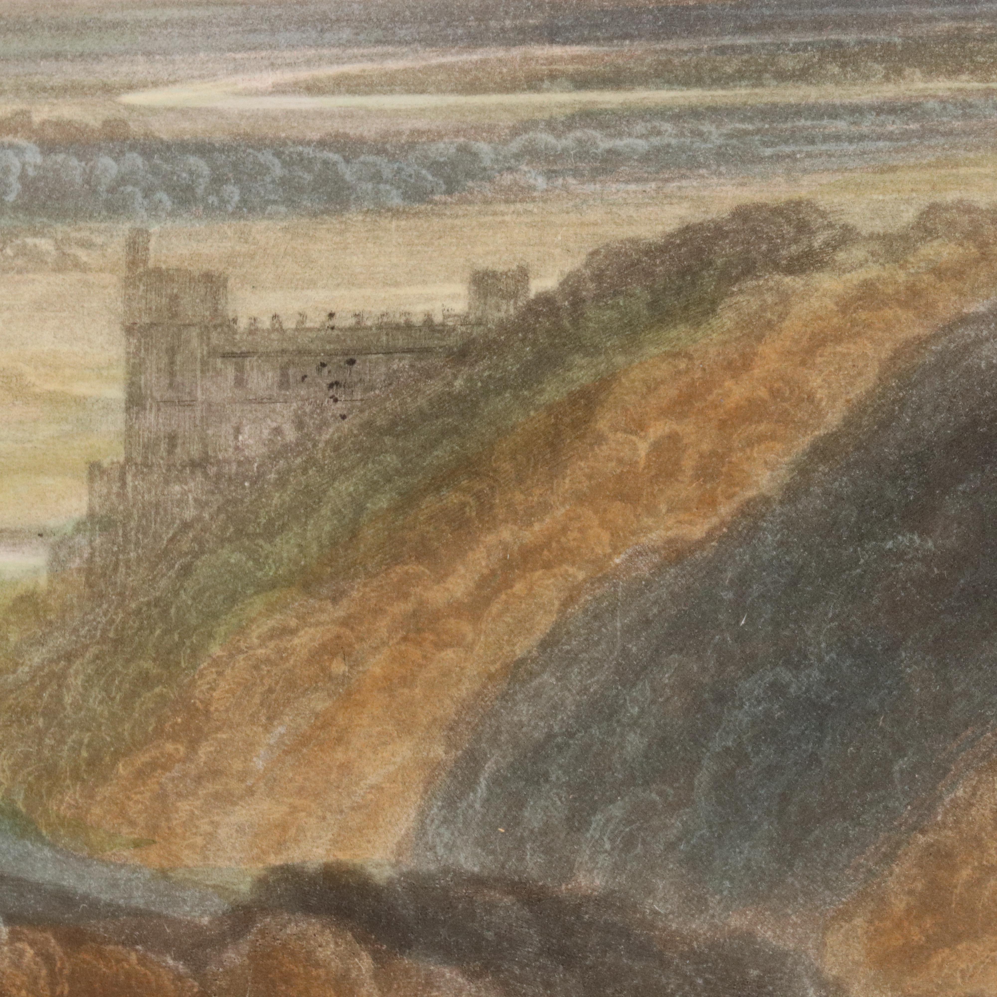 Hand-Colored Mezzotint After J. M. W. Turner "Arundel Castle on the River Arun"