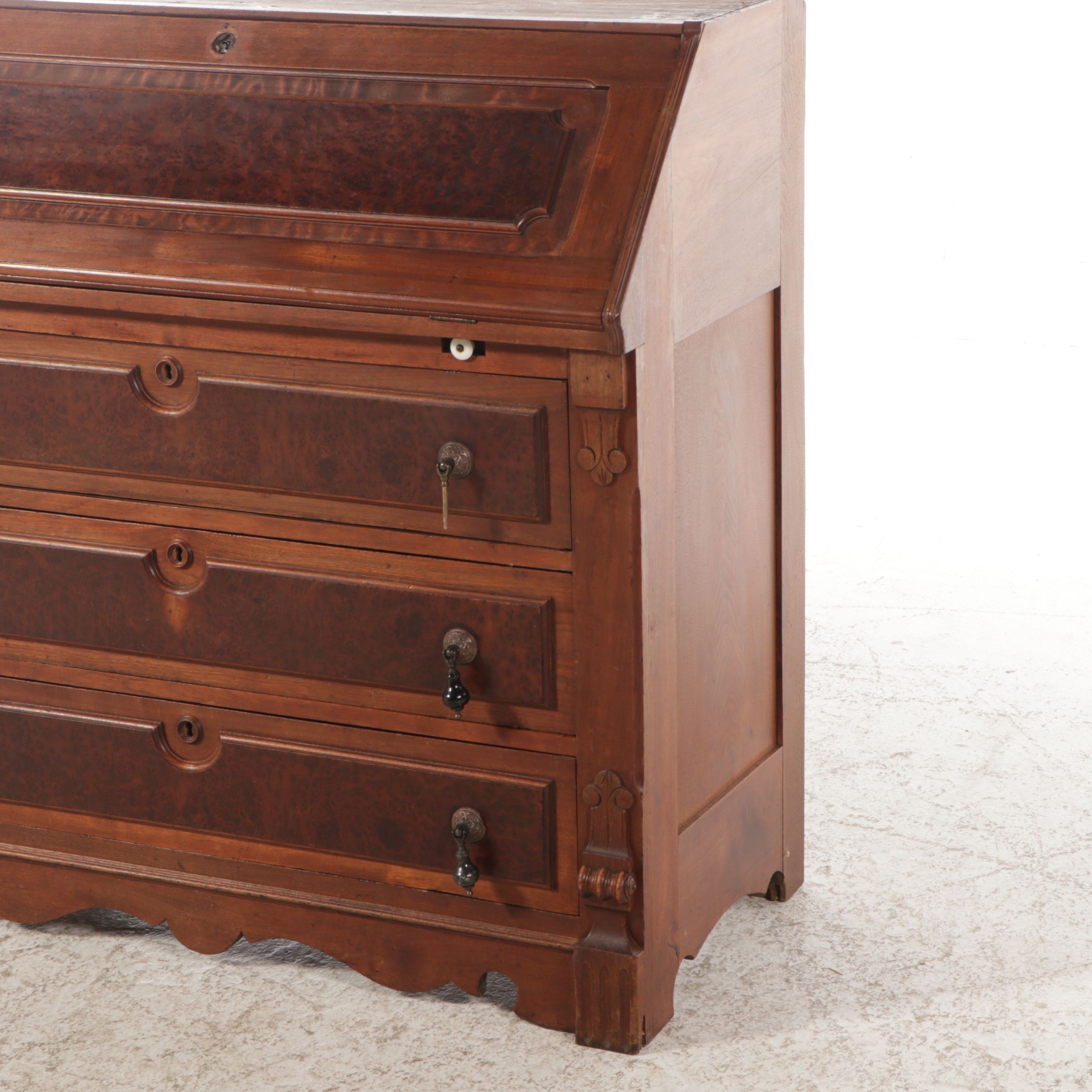 Victorian Style Walnut and Burl Wood Secretary Desk