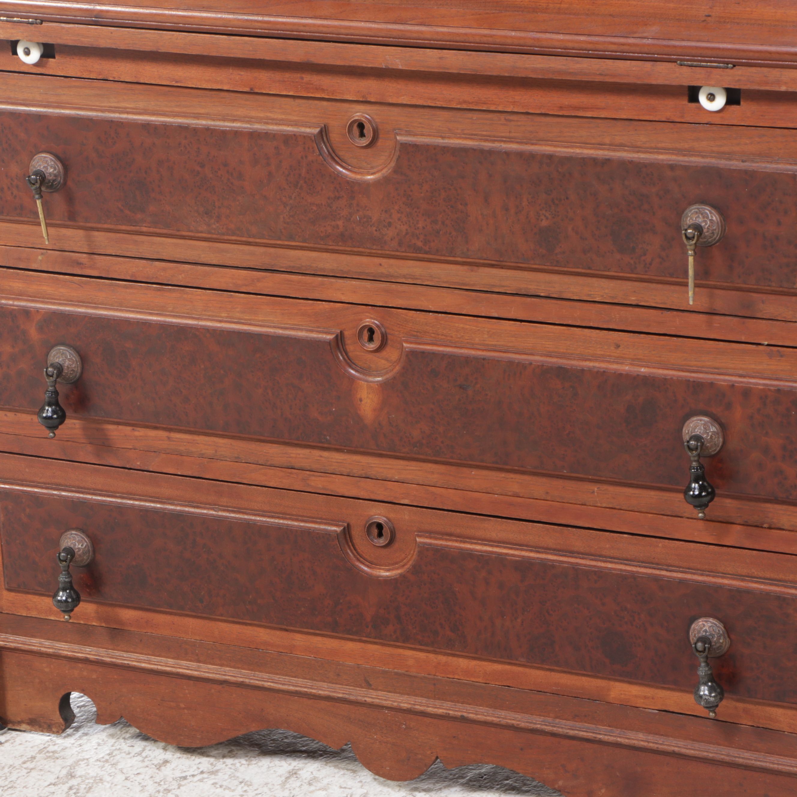 Victorian Style Walnut and Burl Wood Secretary Desk
