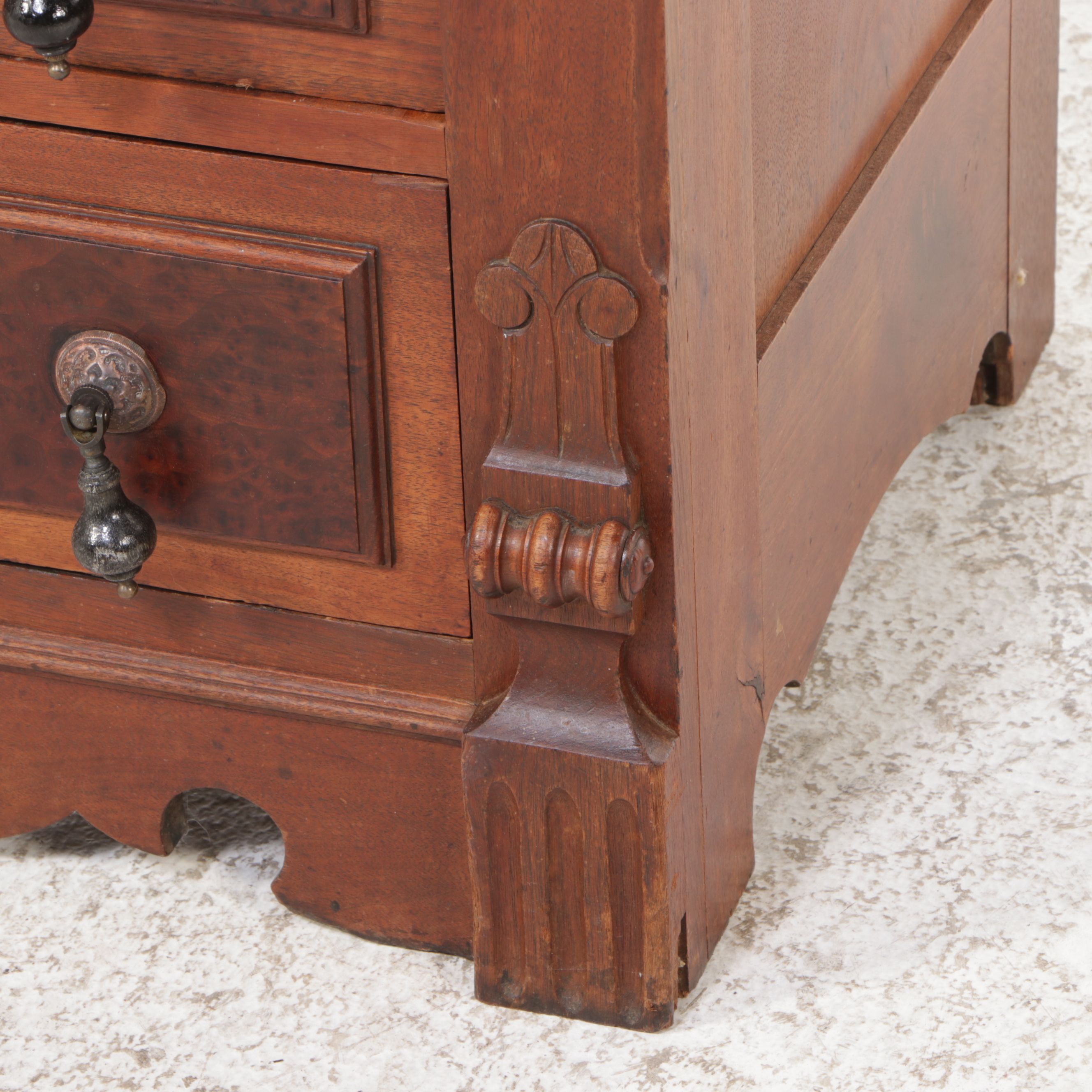 Victorian Style Walnut and Burl Wood Secretary Desk