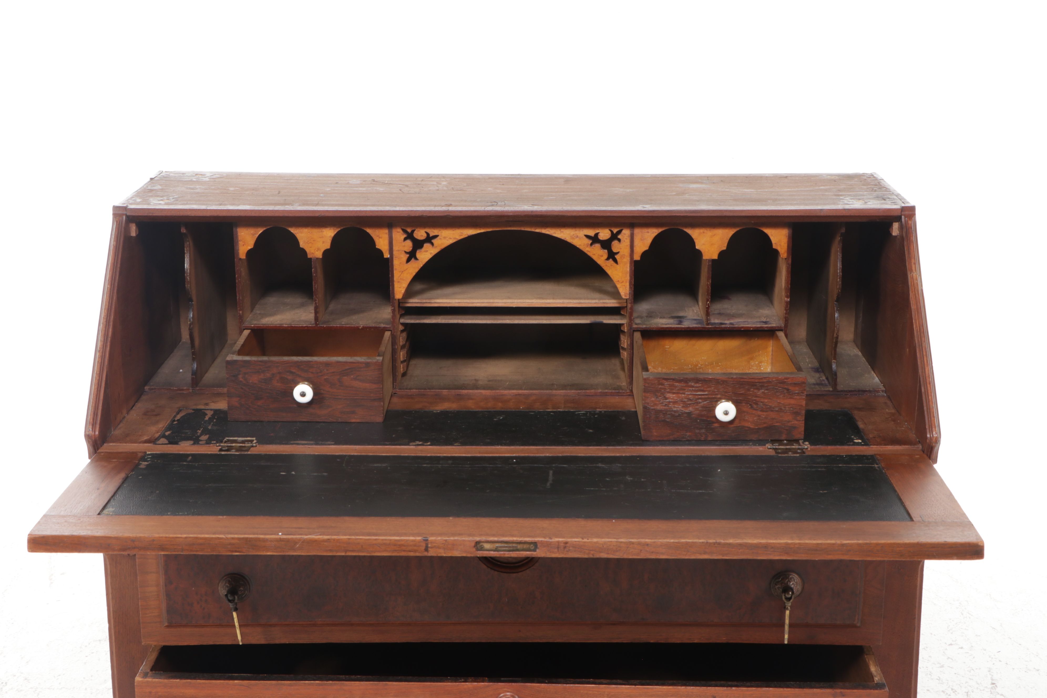 Victorian Style Walnut and Burl Wood Secretary Desk