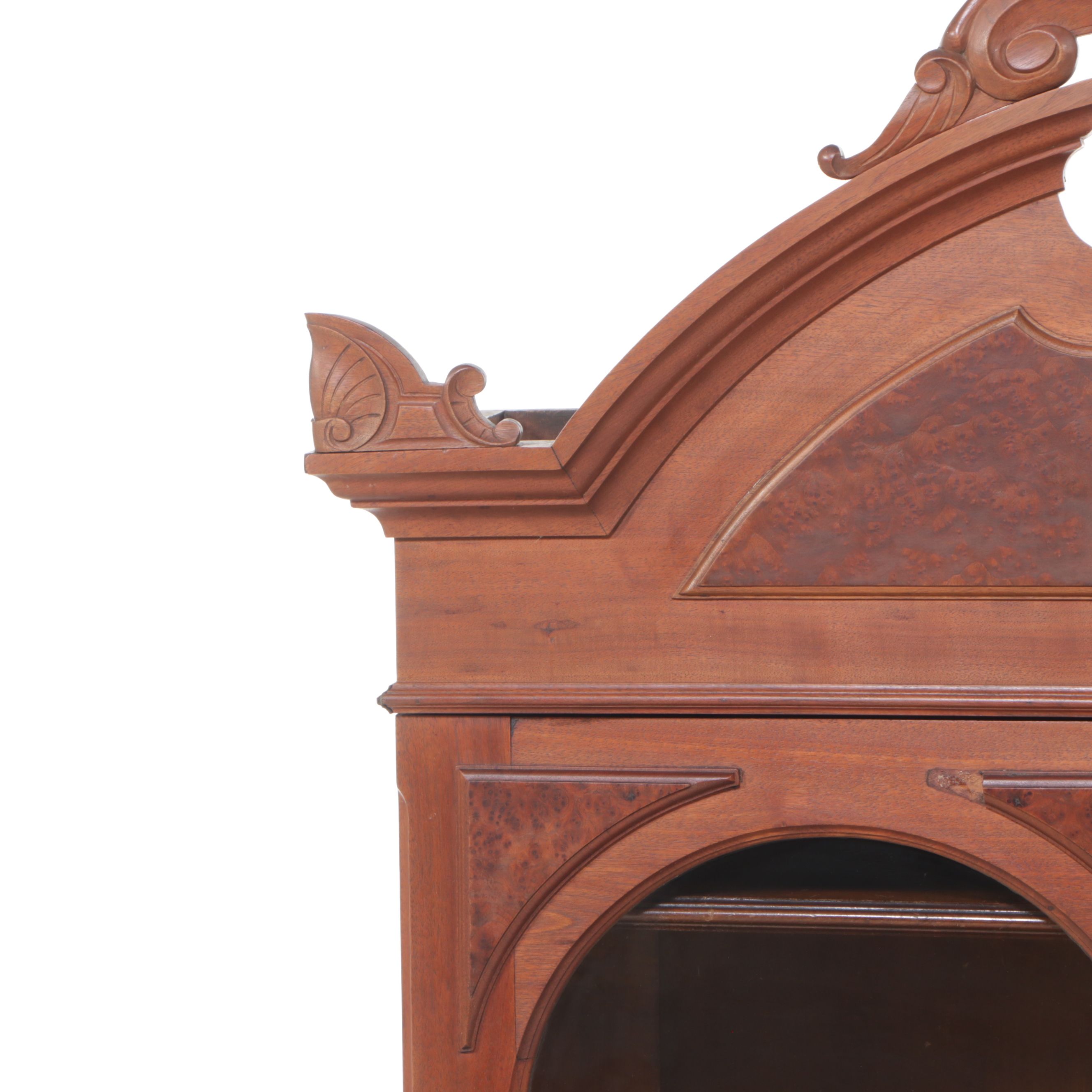 Victorian Style Walnut and Burl Wood Secretary Desk