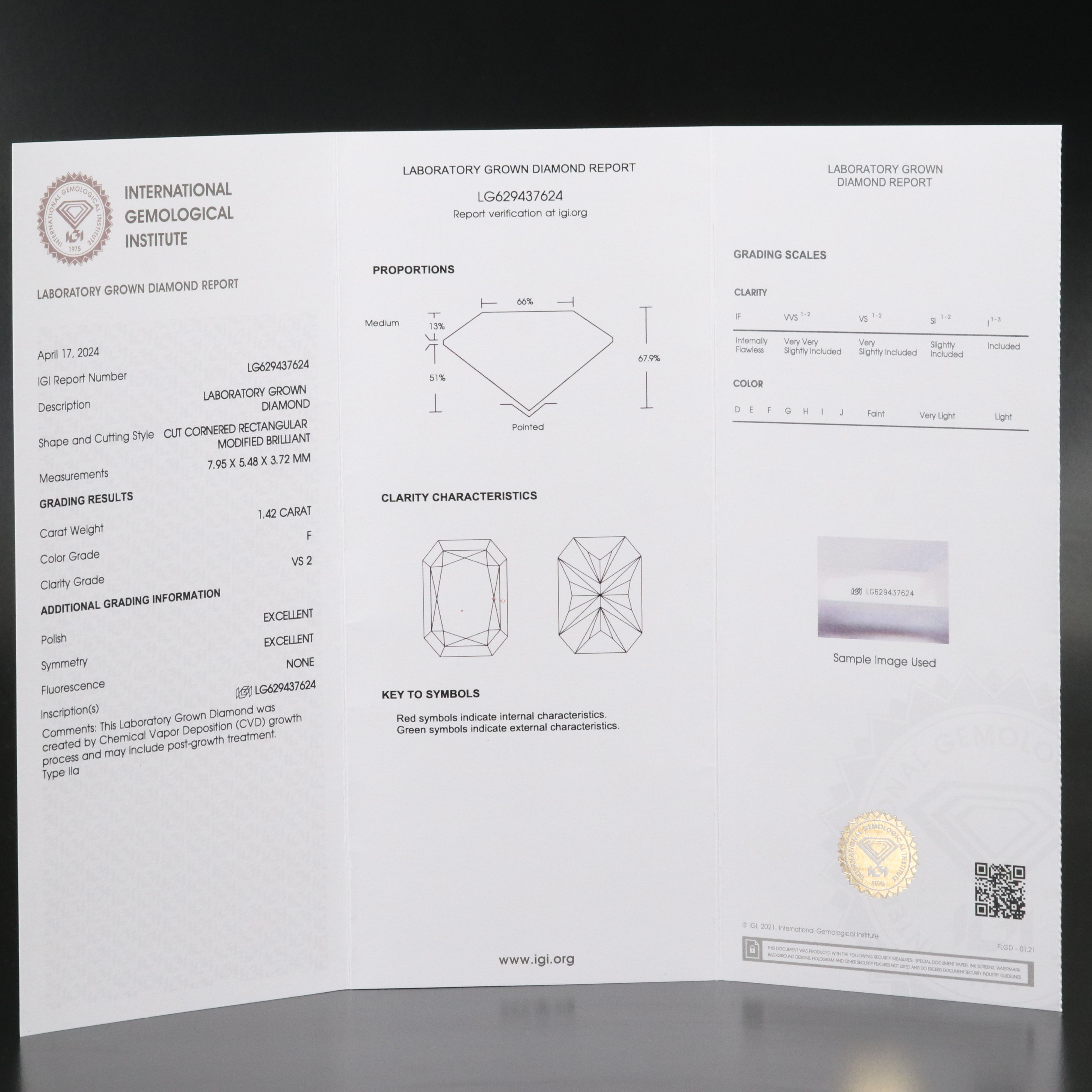 Loose 1.42 CT Lab Grown Diamond with IGI Report