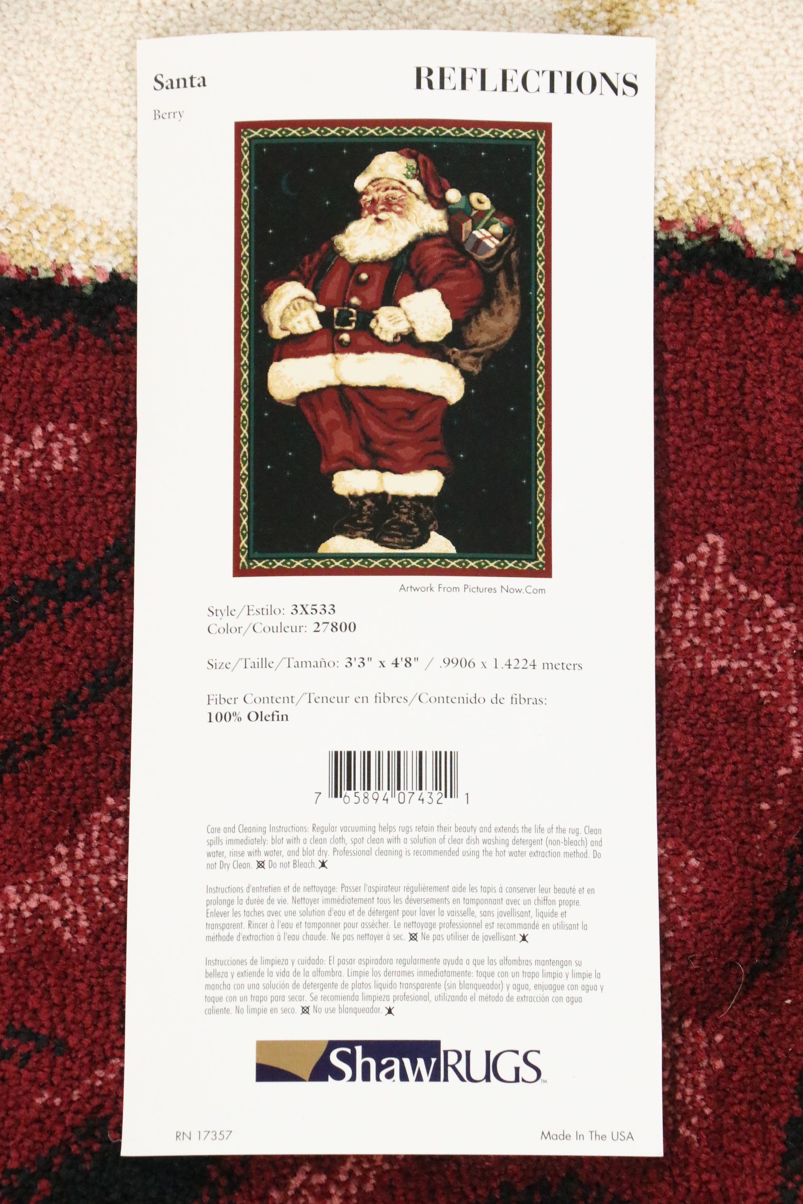 3'3 x 4'7 Machine Made Shaw "Santa" Holiday Accent Rug