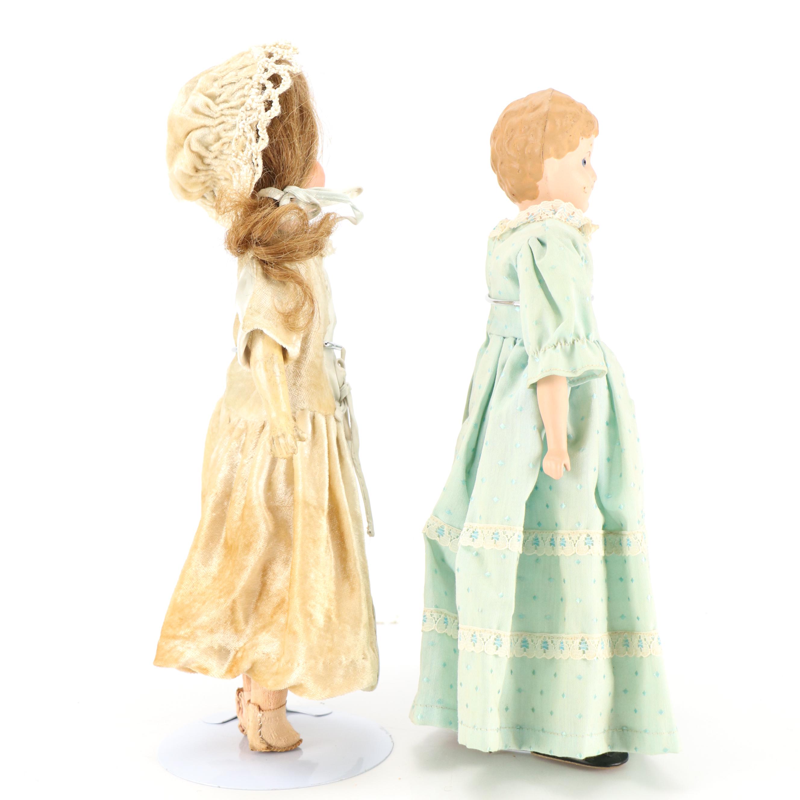 German Porcelain Sleepy Eyes Doll with Other Doll, Early to Mid-20th Century