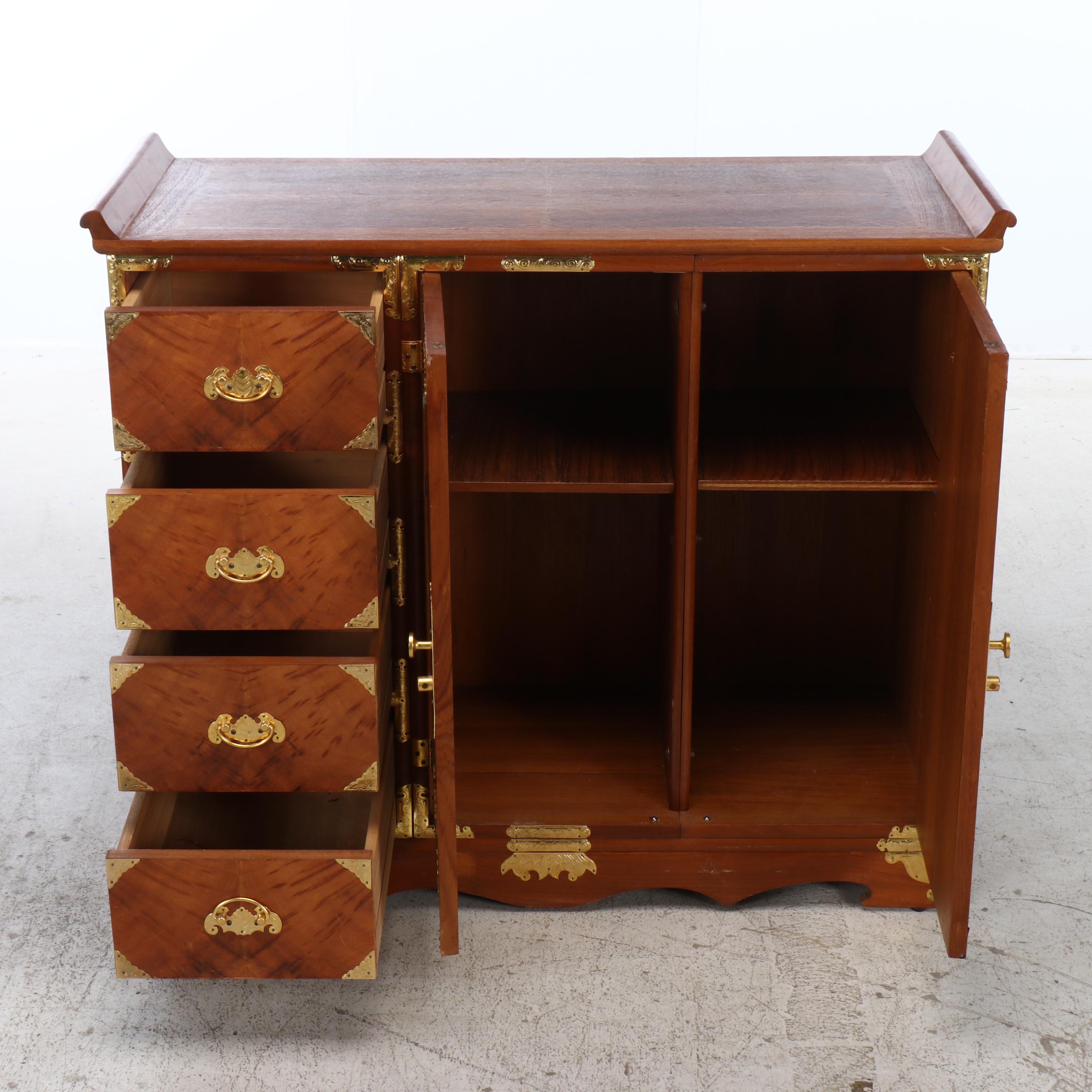 Tansu Style Burl Wood Cabinet