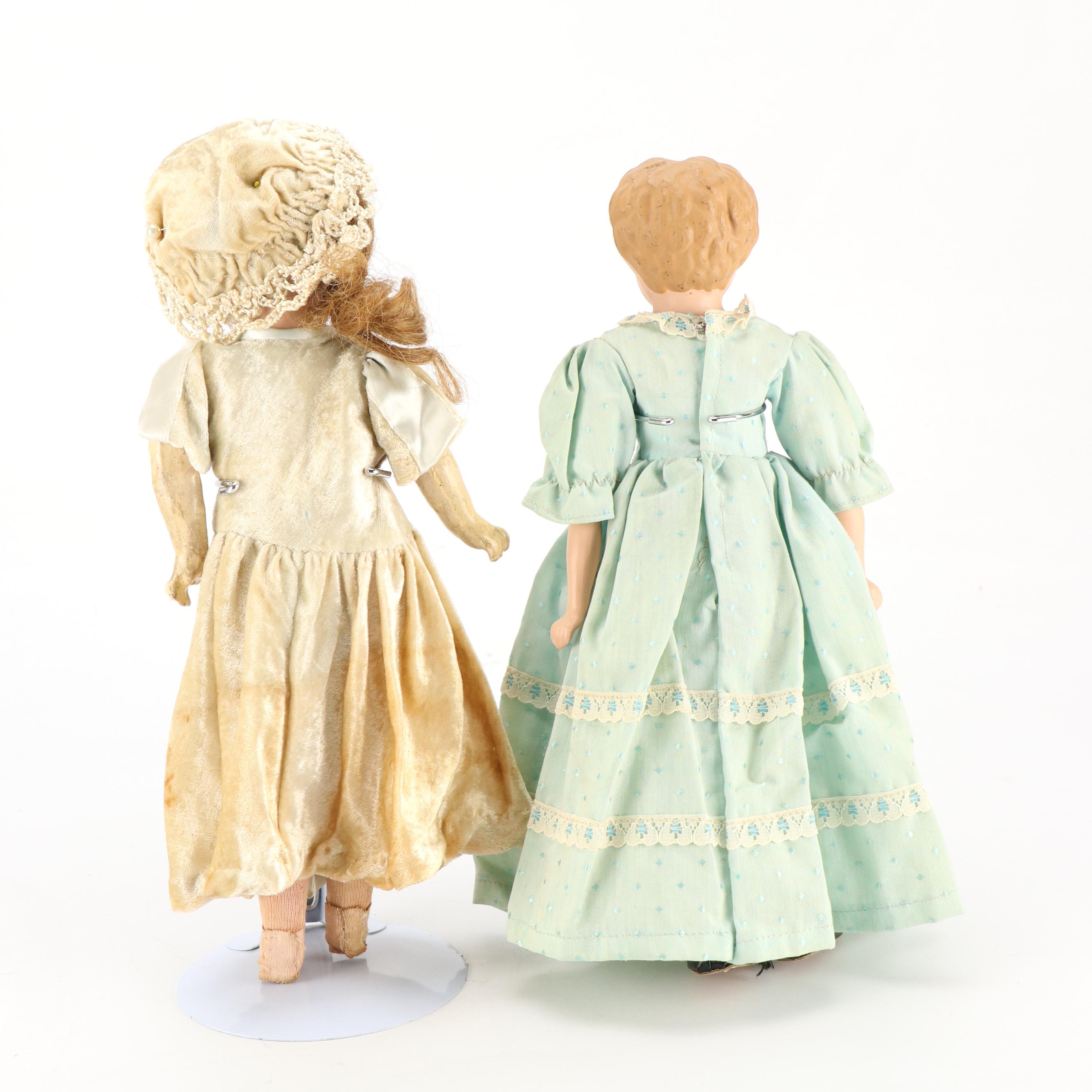 German Porcelain Sleepy Eyes Doll with Other Doll, Early to Mid-20th Century