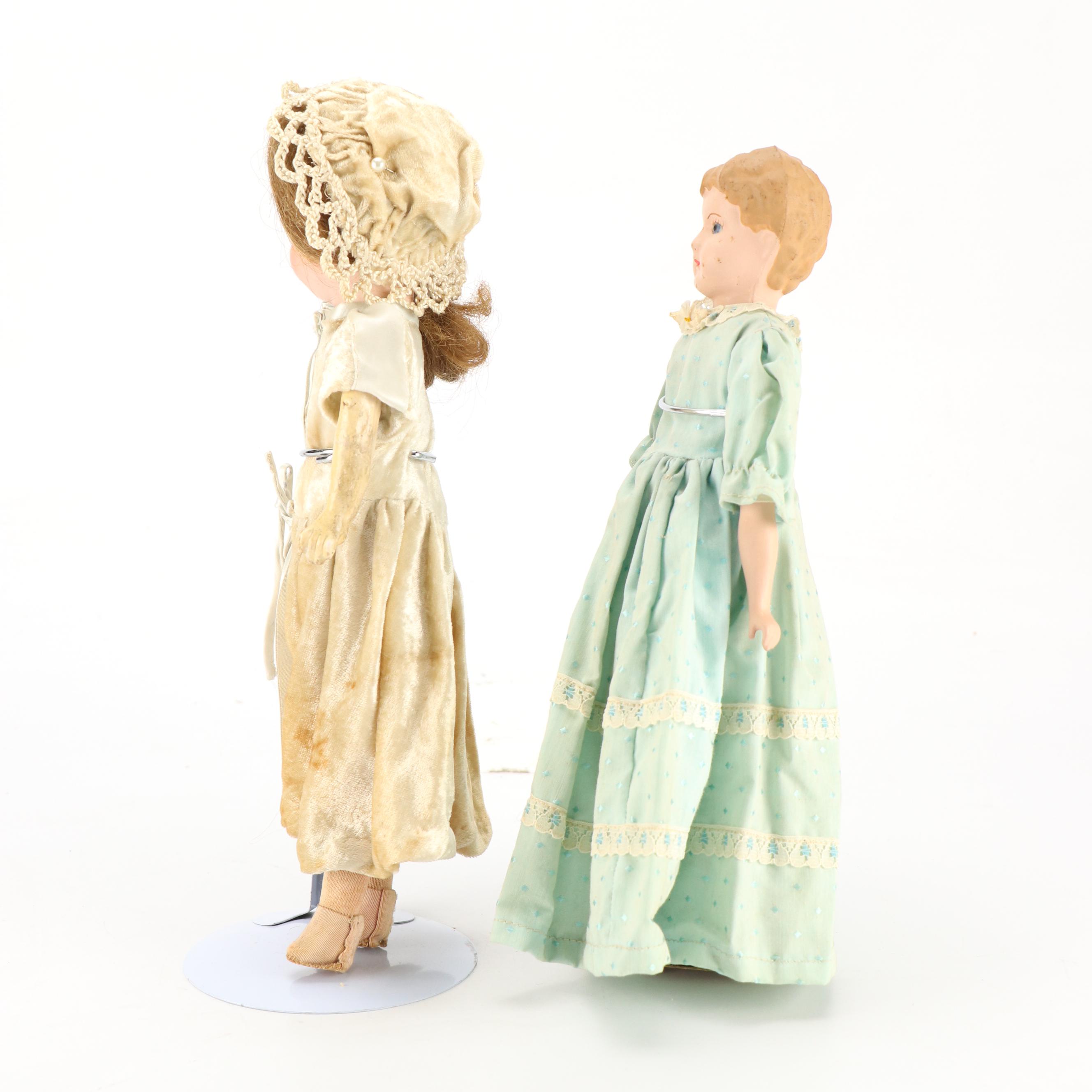 German Porcelain Sleepy Eyes Doll with Other Doll, Early to Mid-20th Century