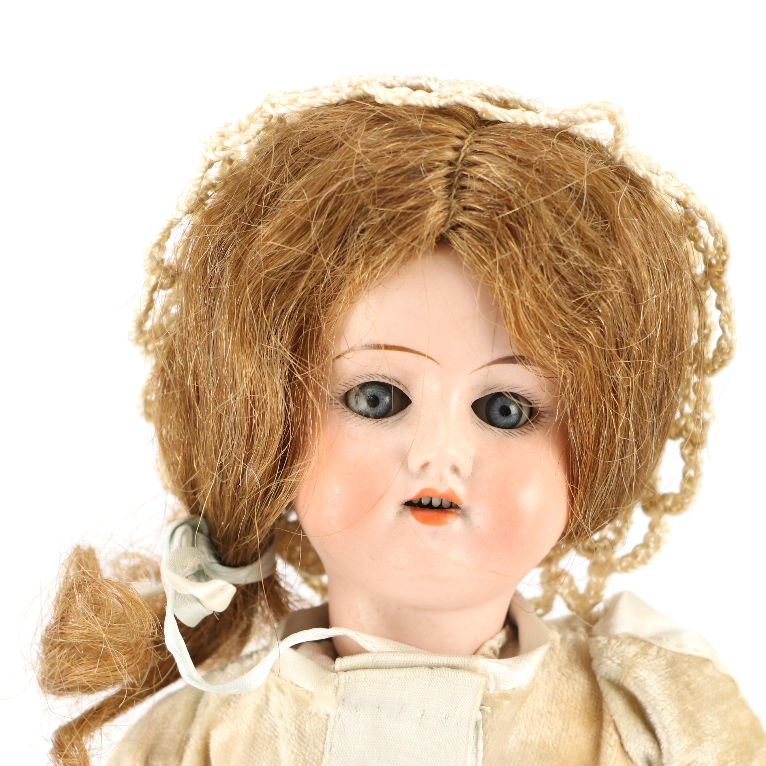 German Porcelain Sleepy Eyes Doll with Other Doll, Early to Mid-20th Century