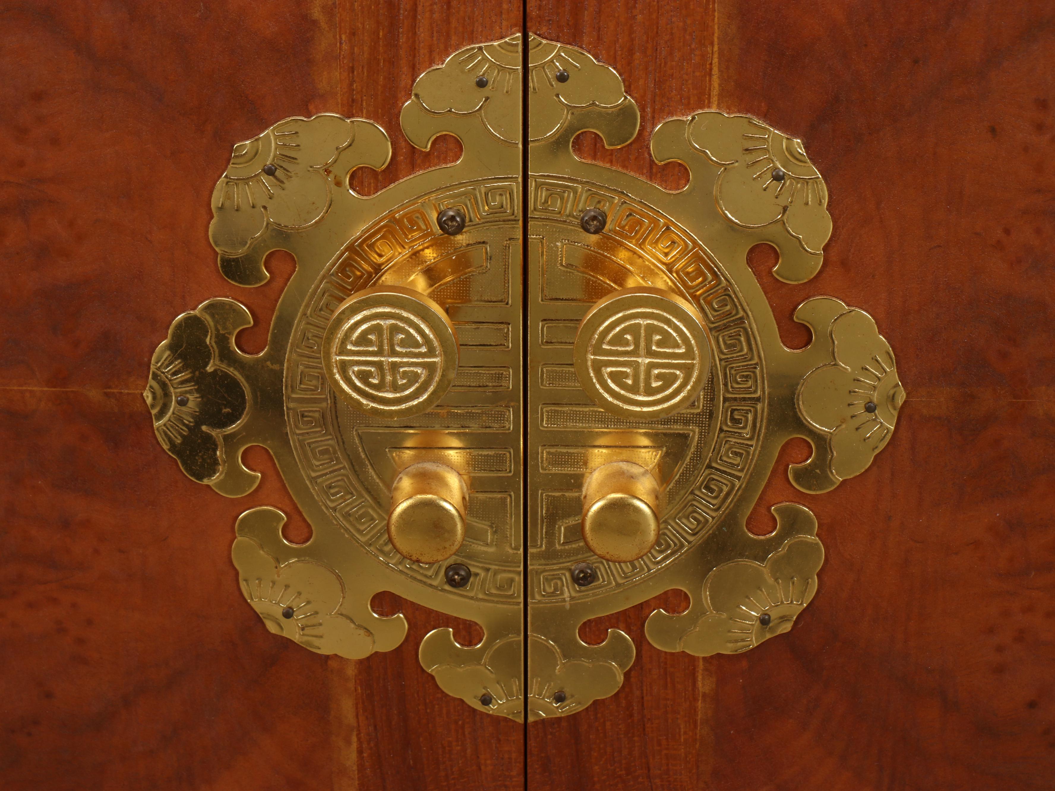 Tansu Style Burl Wood Cabinet