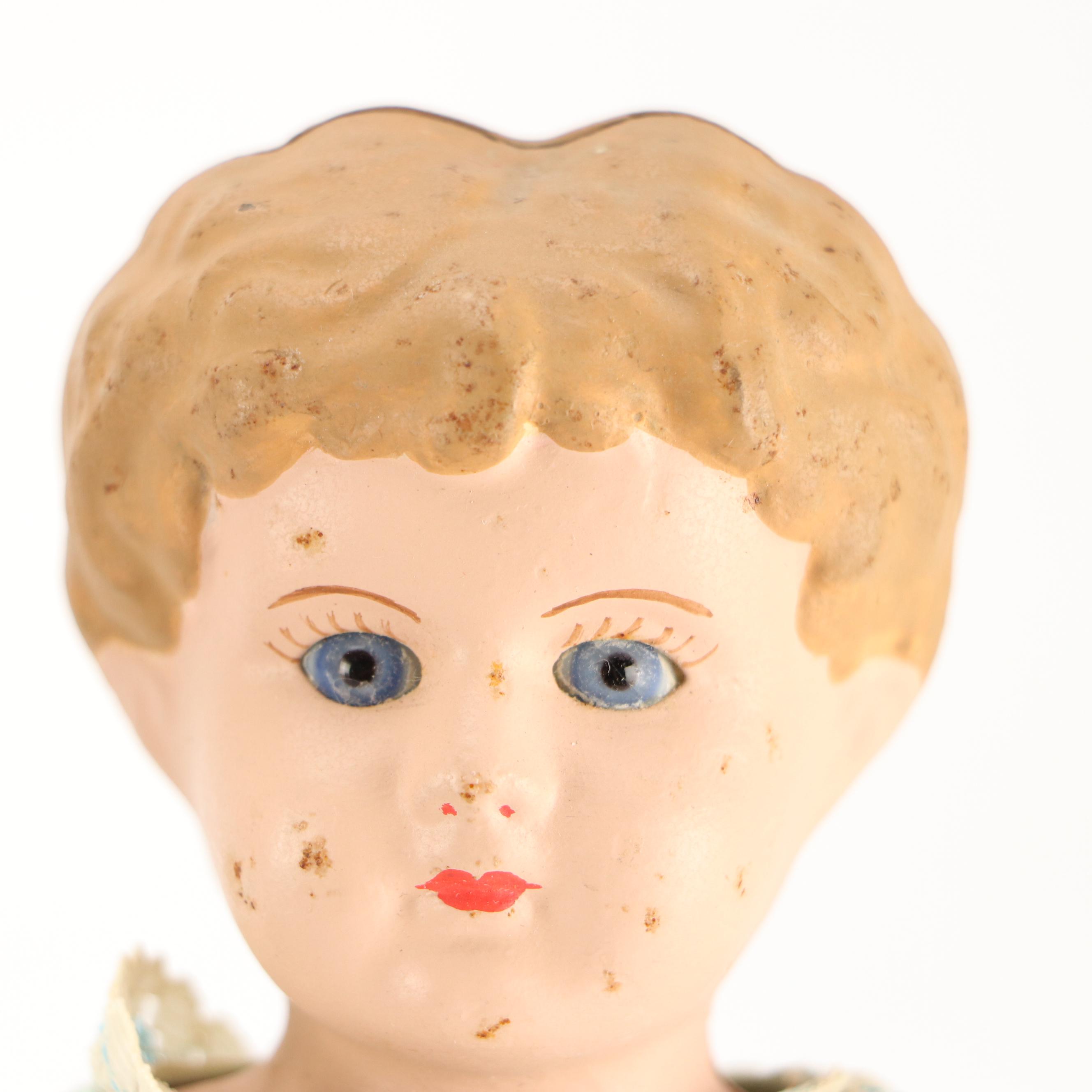 German Porcelain Sleepy Eyes Doll with Other Doll, Early to Mid-20th Century