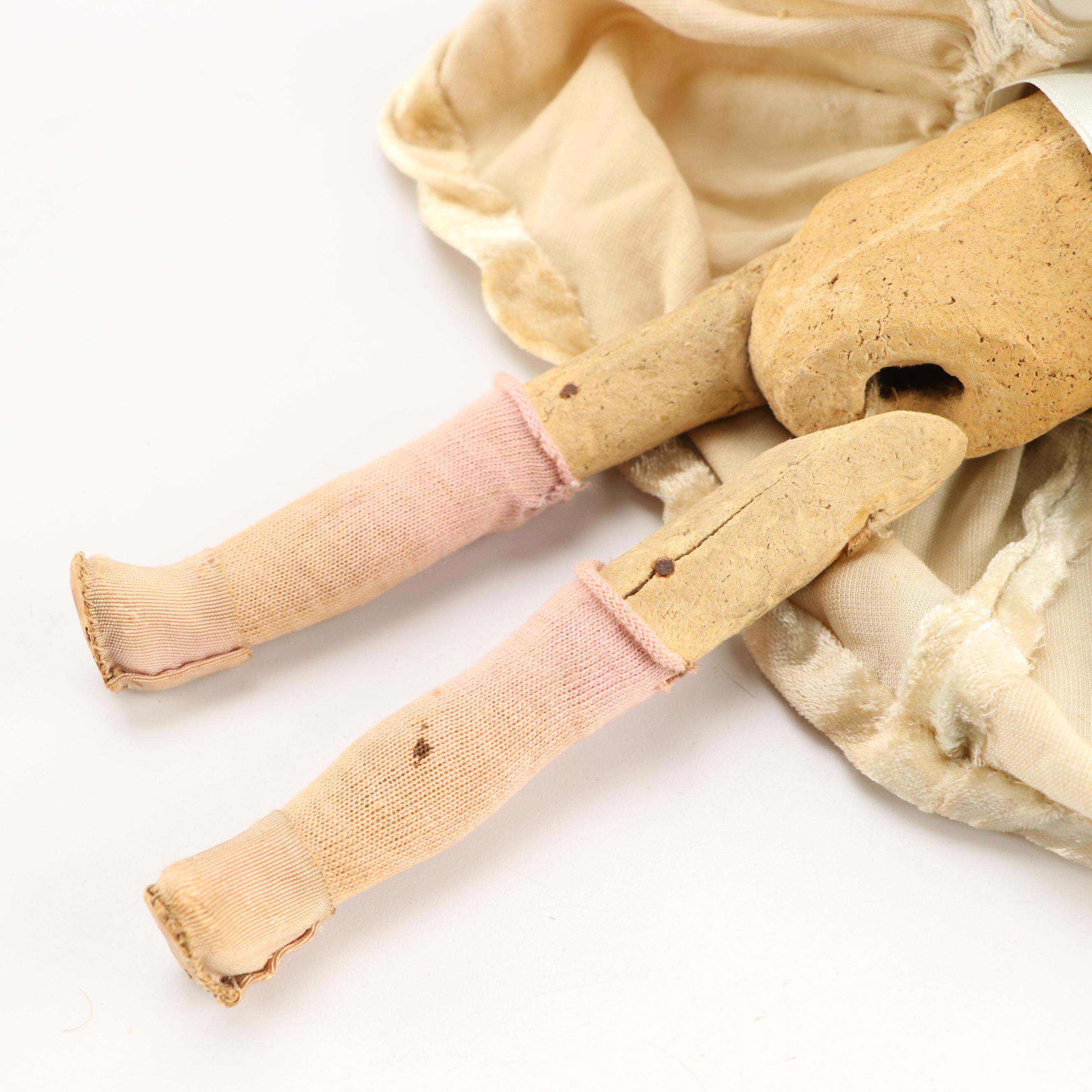 German Porcelain Sleepy Eyes Doll with Other Doll, Early to Mid-20th Century