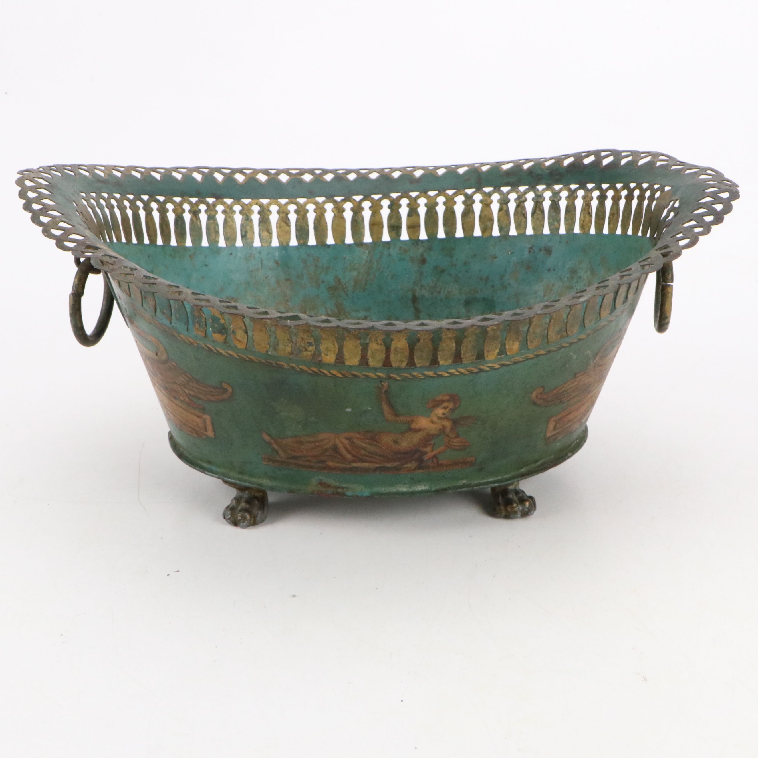 Vintage Floral Metal Lidded Box with Planter and Brass Swan Candlestick