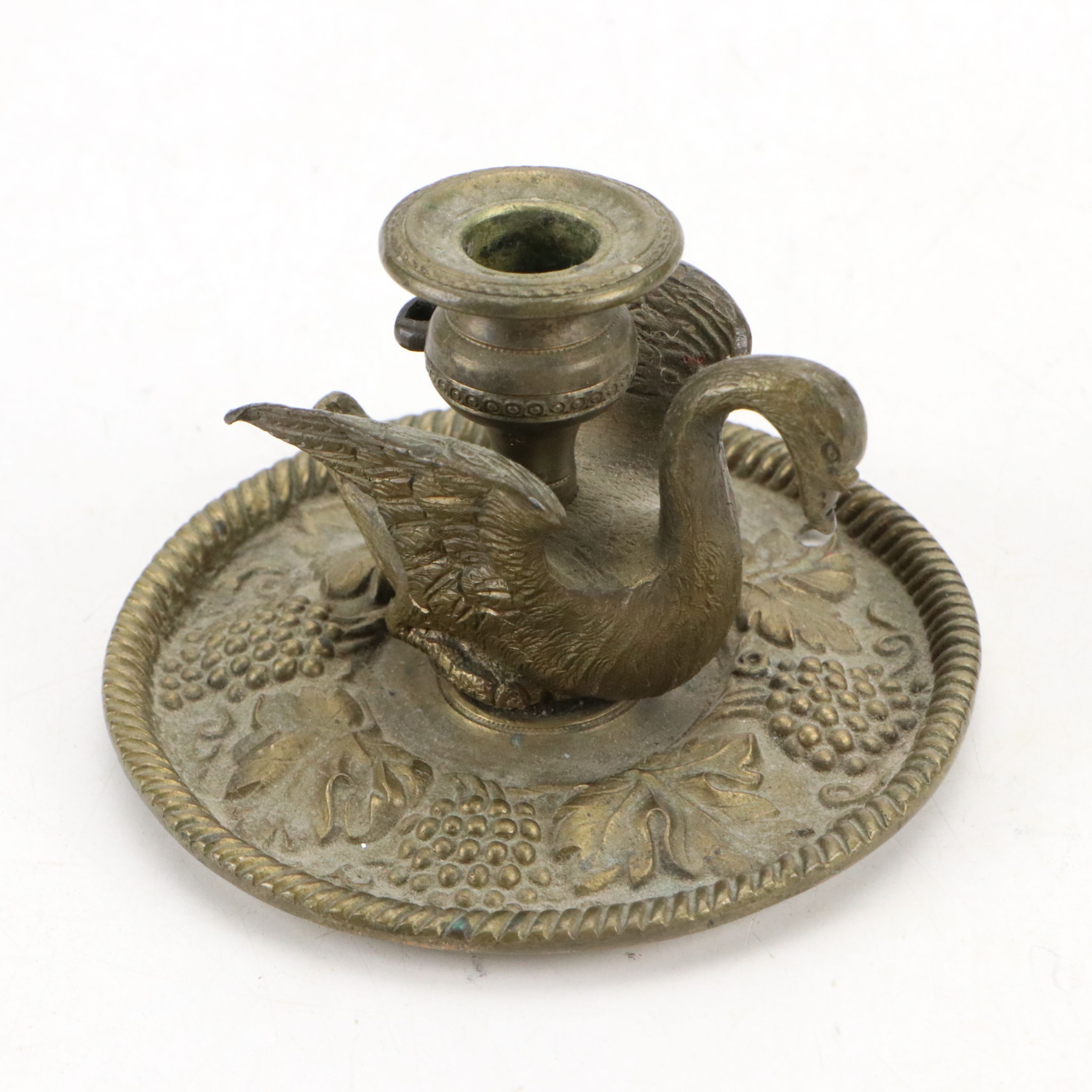 Vintage Floral Metal Lidded Box with Planter and Brass Swan Candlestick