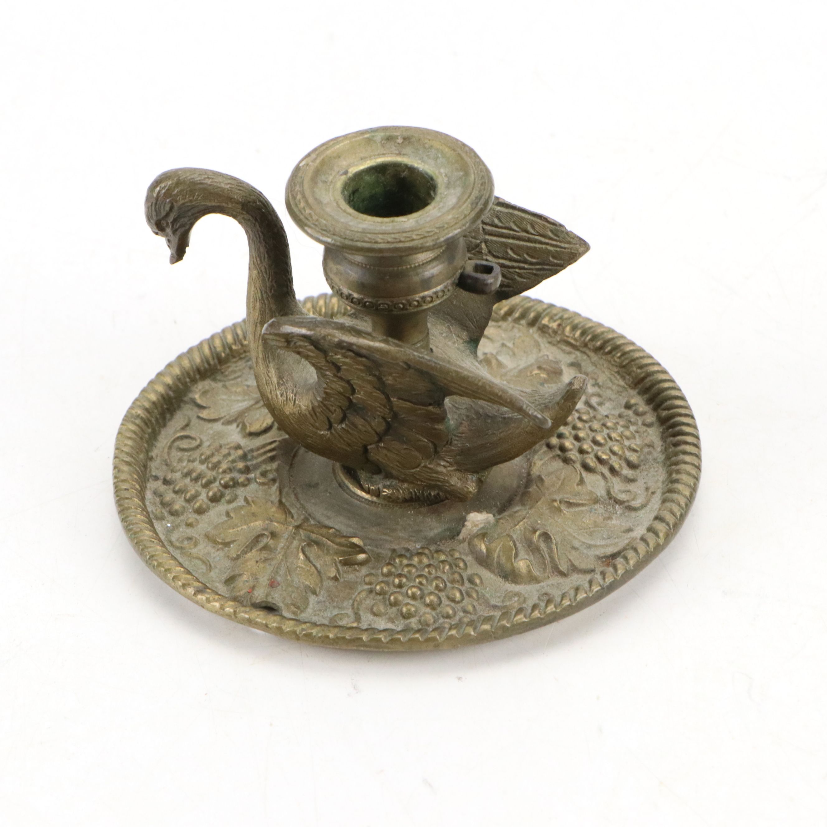 Vintage Floral Metal Lidded Box with Planter and Brass Swan Candlestick