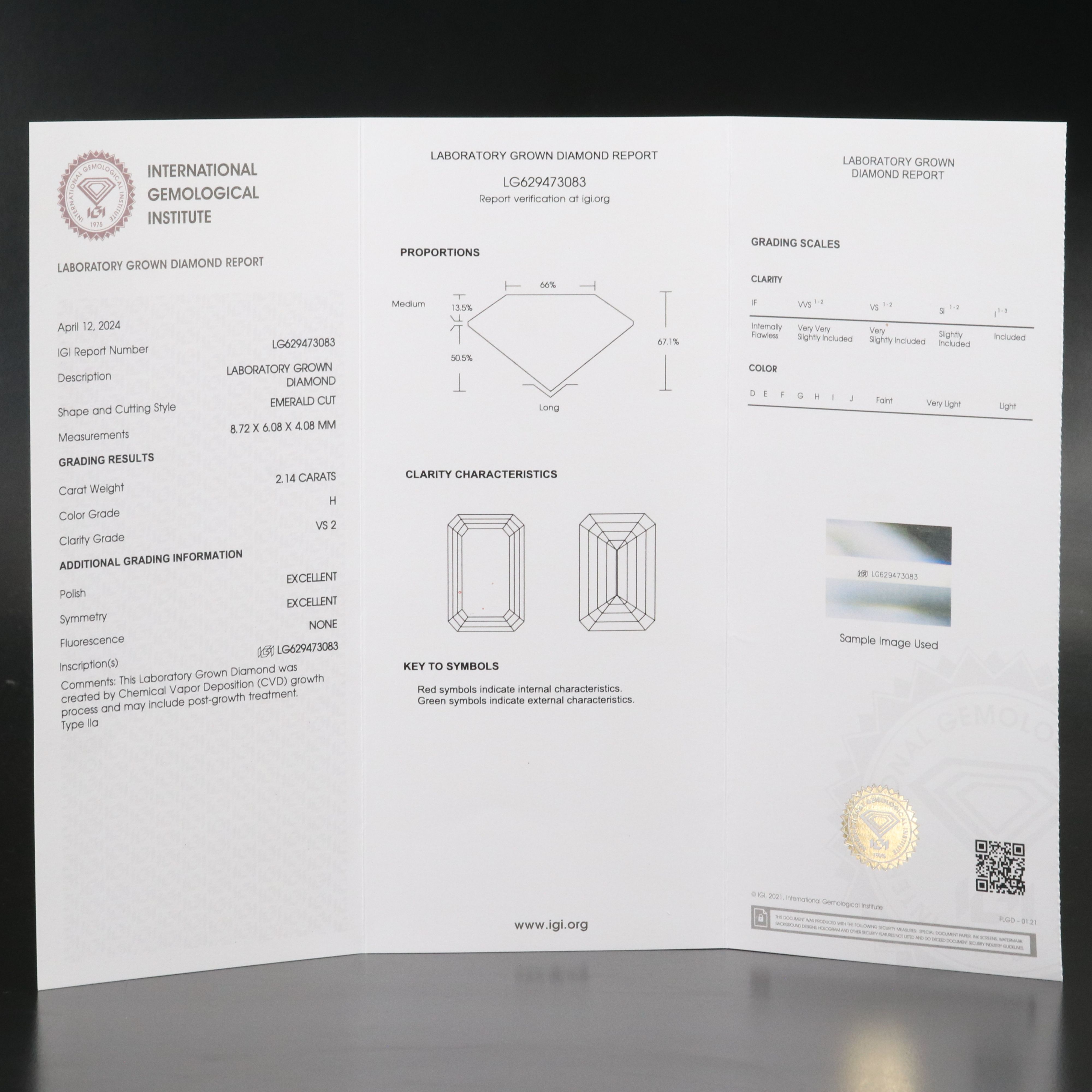 Loose 2.14 CT Lab Grown Diamond with IGI Report
