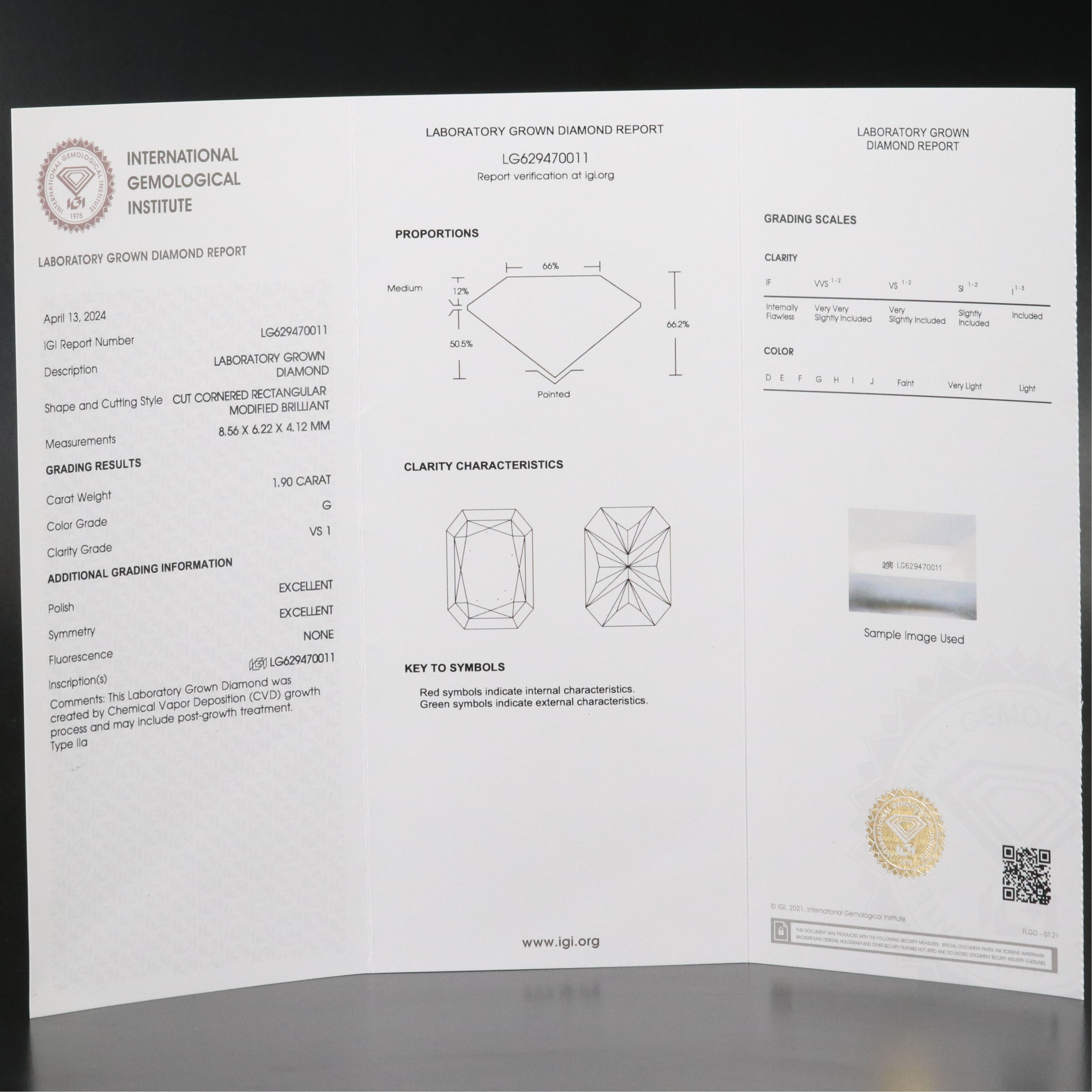 Loose 1.90 CT Lab Grown Diamond with IGI Report