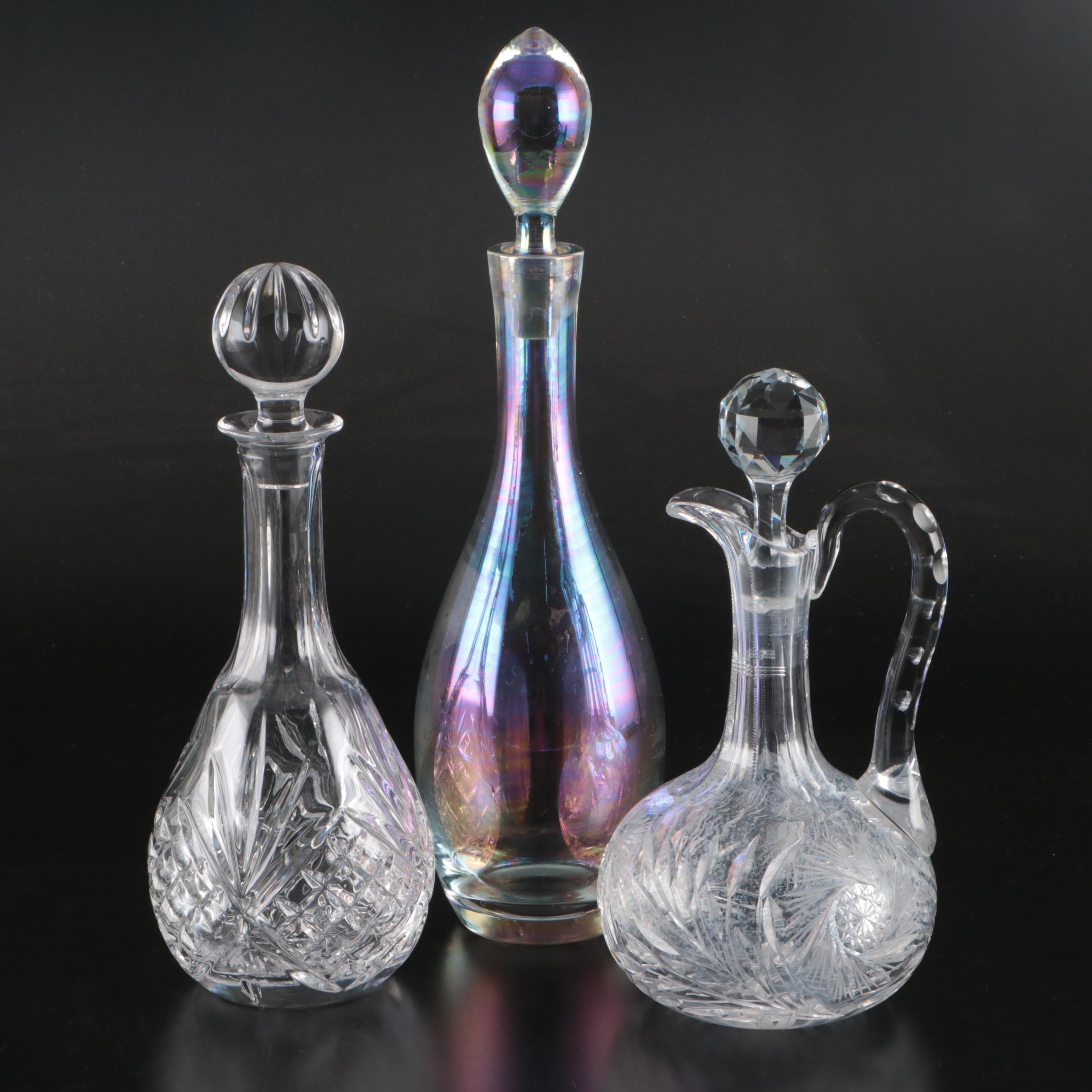 American Brilliant Style Cut Glass Cruet with Other Decanters, 20th Century