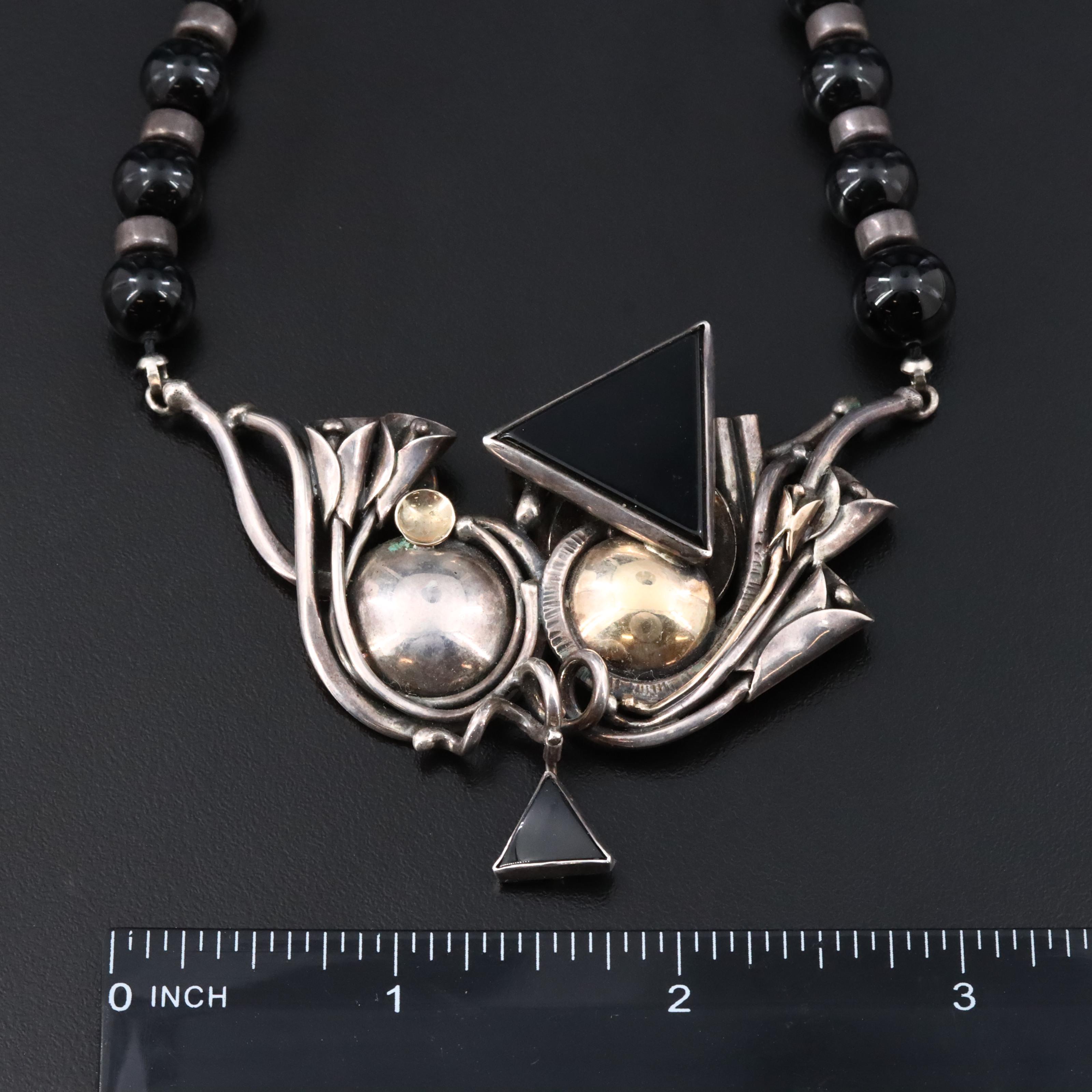 Sterling Black Onyx Modernist Necklace