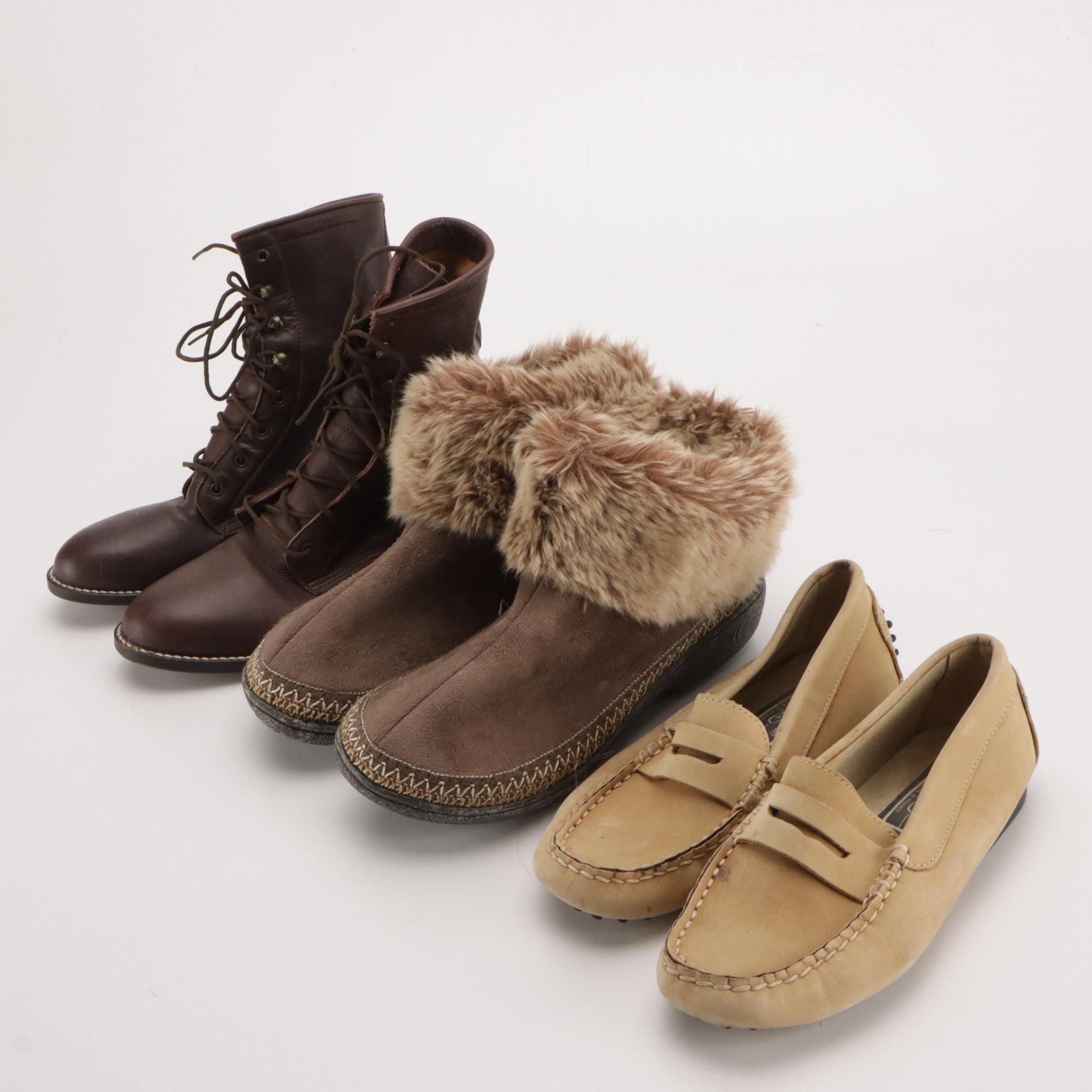 Acme Leather Lace-Up Boots, Isotoner Faux Fur Outdoor Slippers & Other Loafers