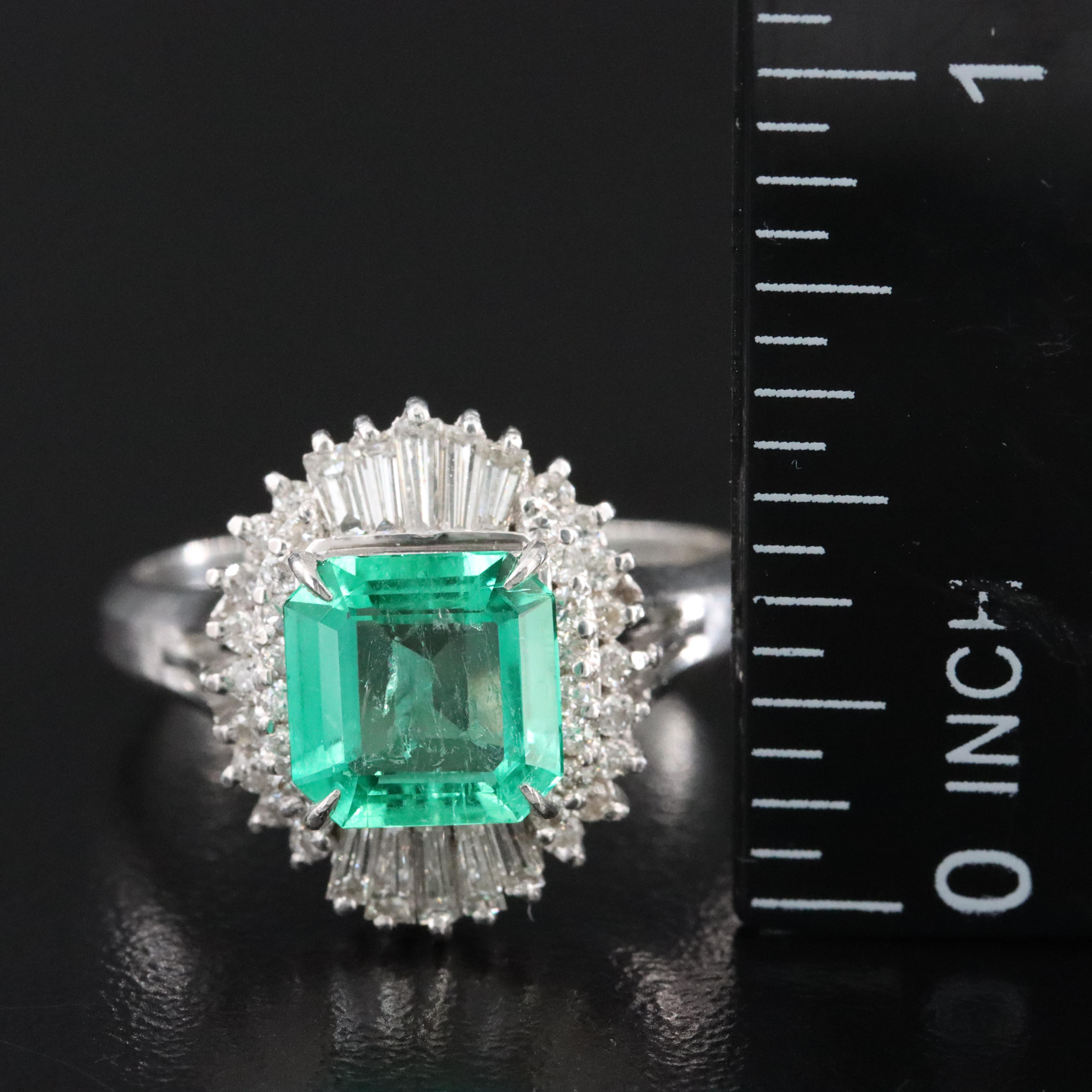 Platinum 1.51 CT Emerald and Diamond Ballerina Ring with GIA Report