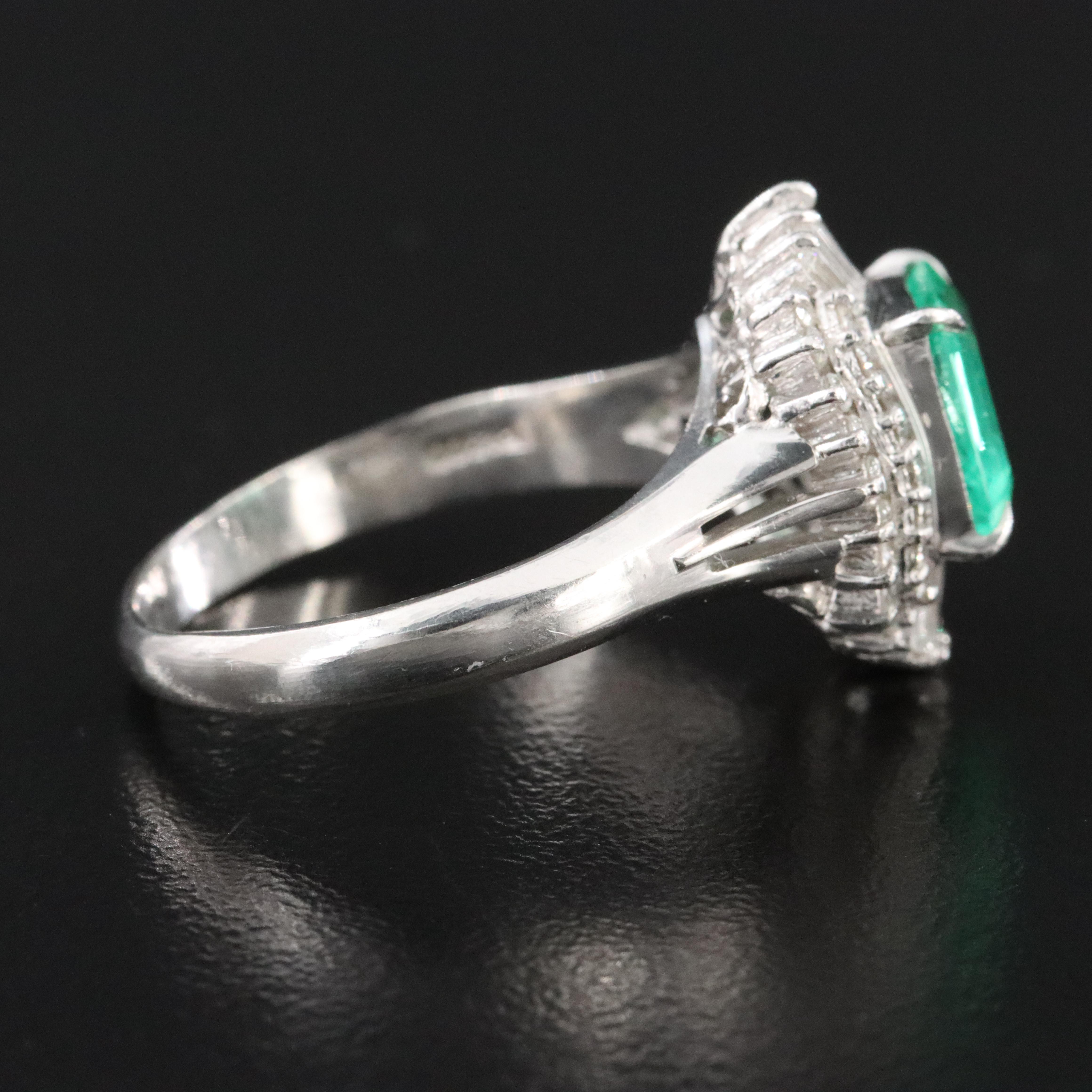 Platinum 1.51 CT Emerald and Diamond Ballerina Ring with GIA Report