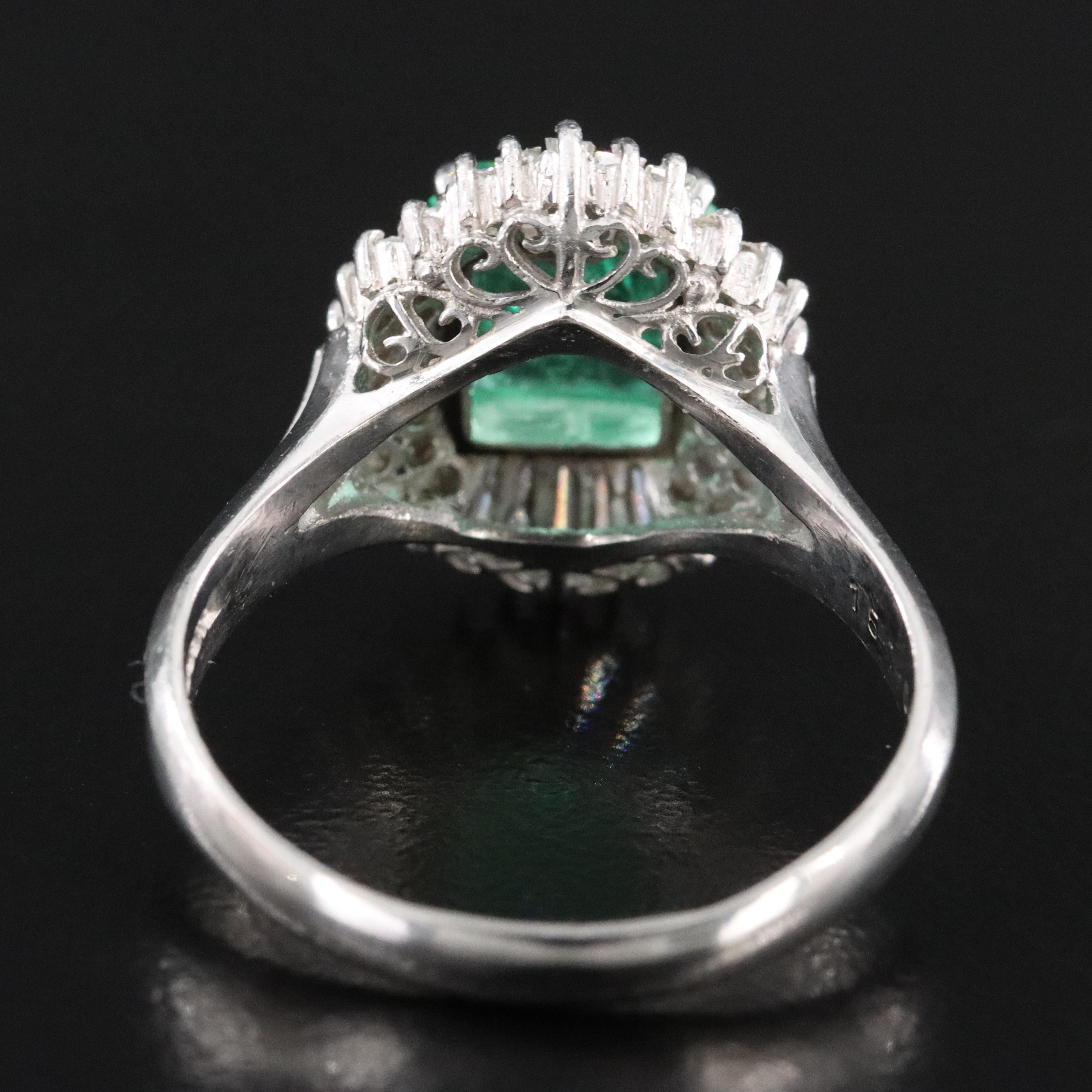 Platinum 1.51 CT Emerald and Diamond Ballerina Ring with GIA Report