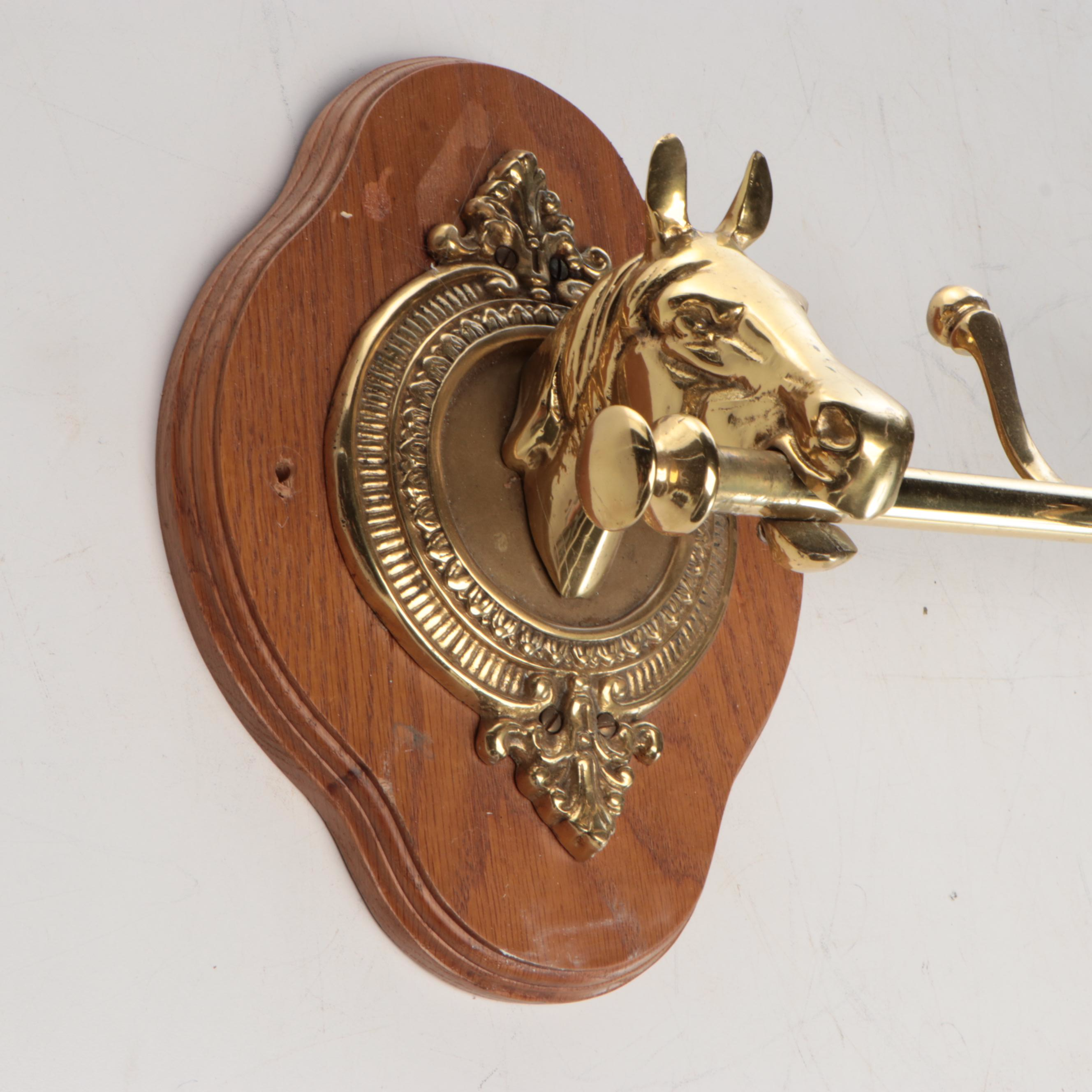 Edwardian Style Coat Rack with Cast Metal Horse Head Mounts