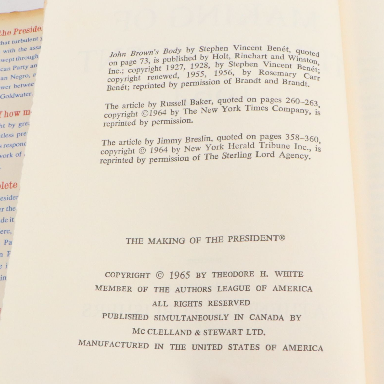 Book Club Edition "The Making of the President" by Theodore H. White