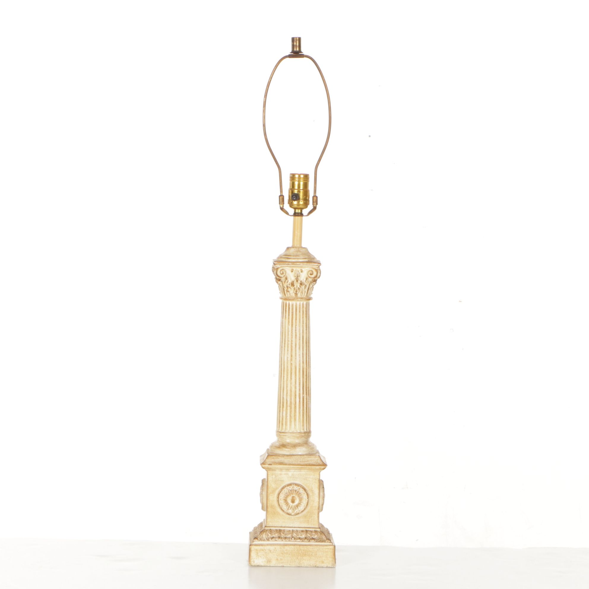 Neoclassical Pillar Plaster Table Lamp, Mid to Late 20th Century