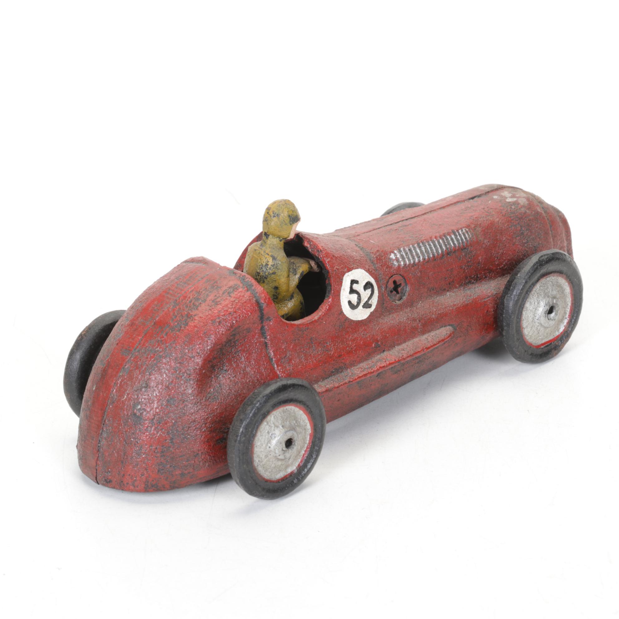 Cast Iron Muzzle Loading Cannon and #52 Red Maserati Race Car