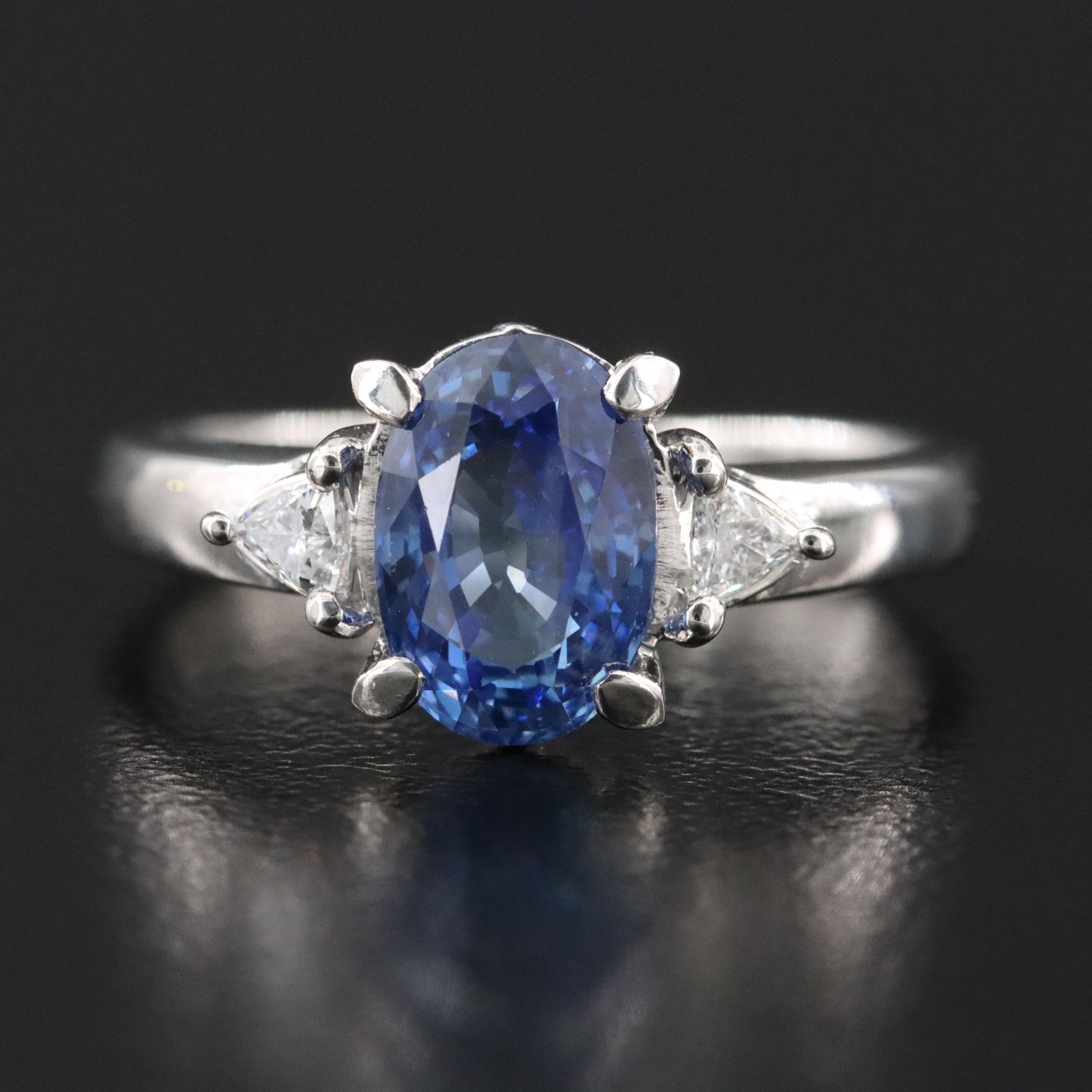 Platinum 2.18 CT Sapphire and Diamond Ring with GIA Report