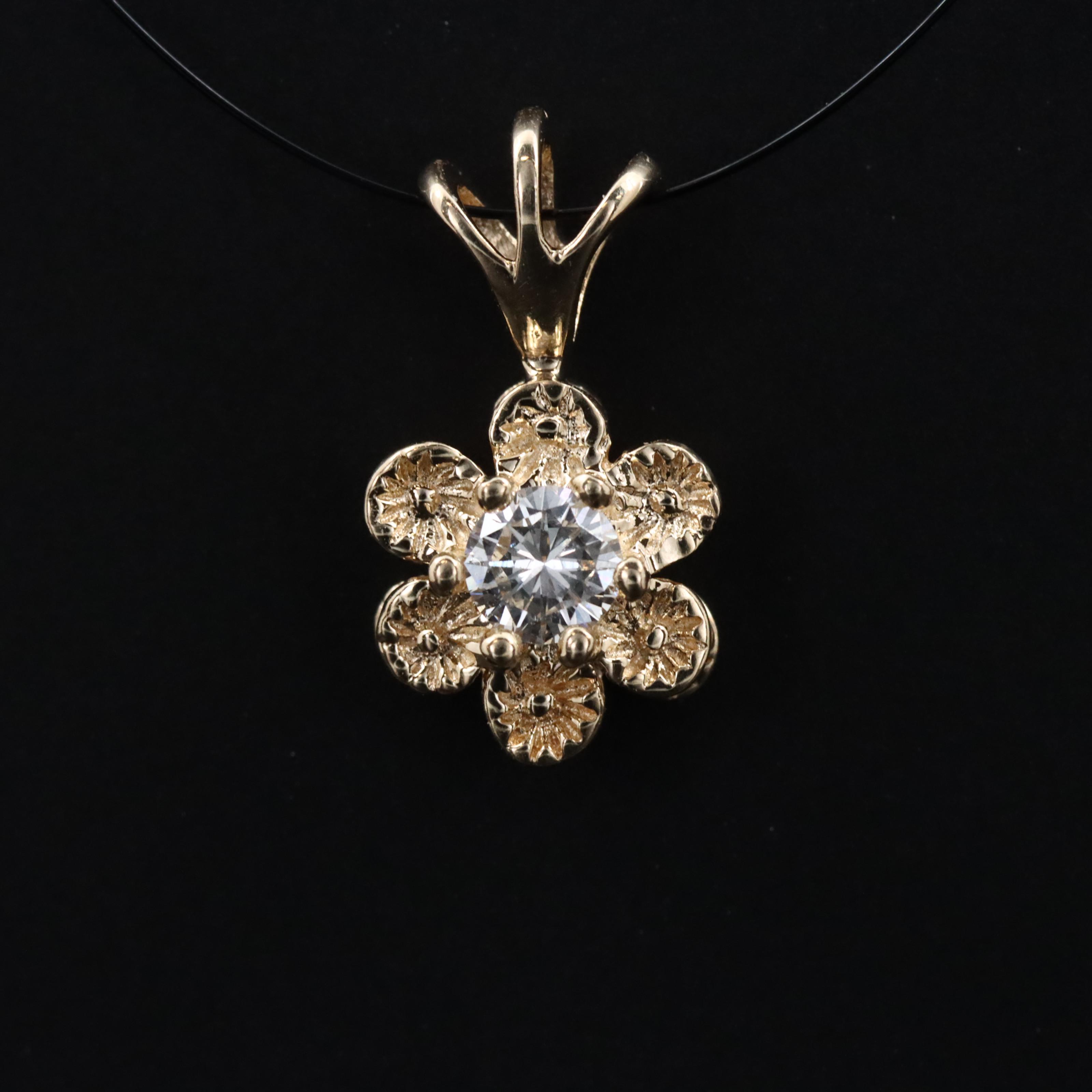 14K 0.17 CT Diamond Flower Pendant