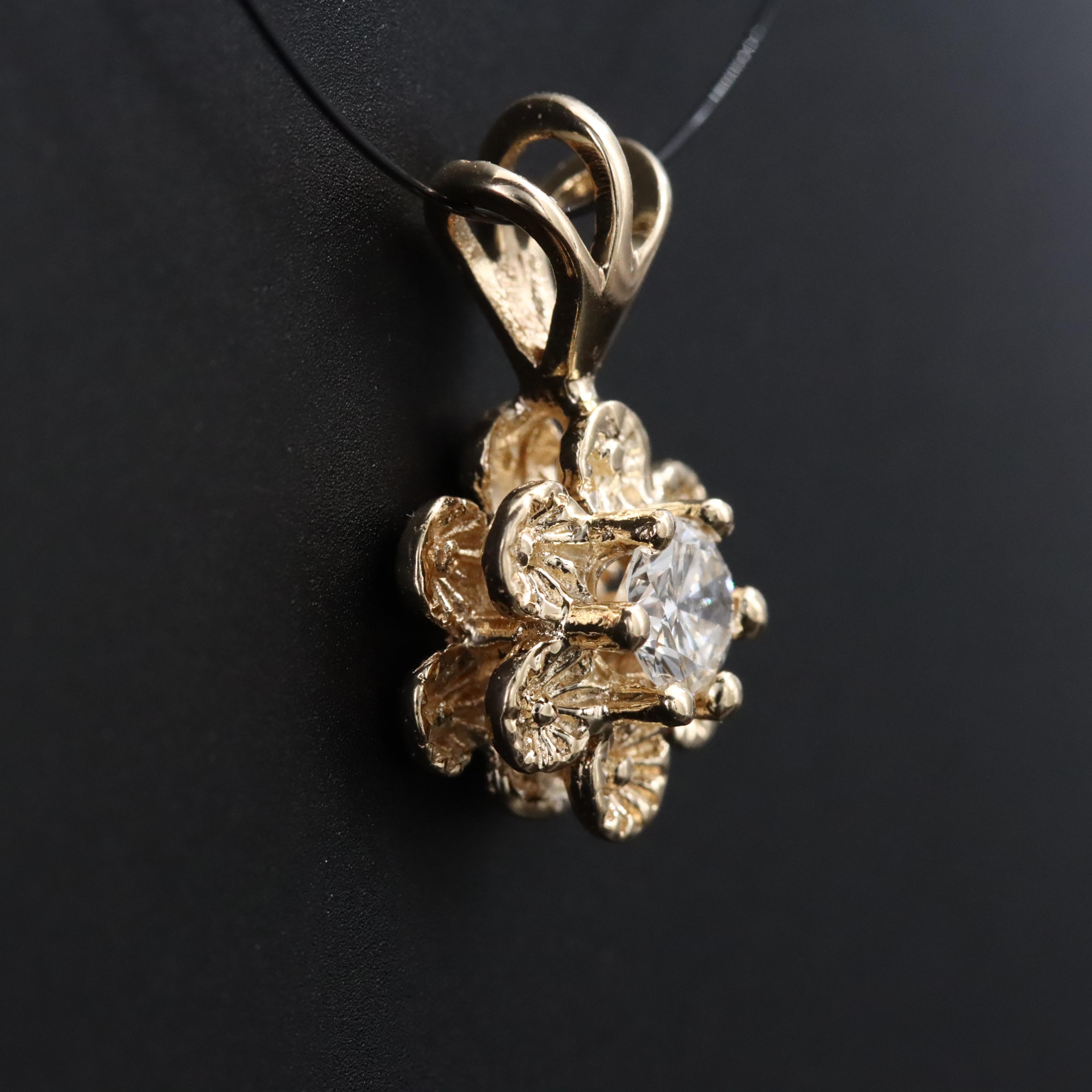 14K 0.17 CT Diamond Flower Pendant