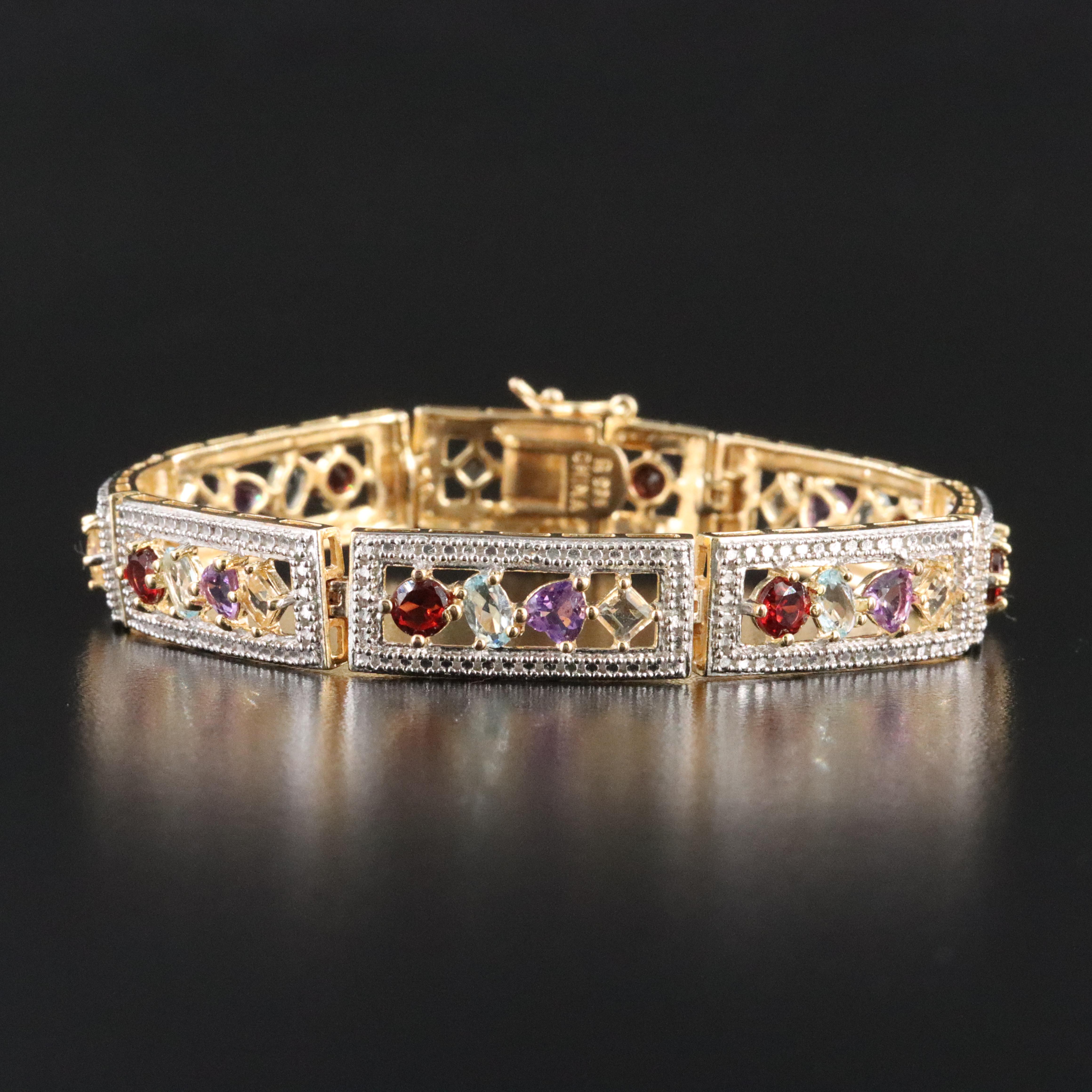 Sterling Gemstone Panel Bracelet