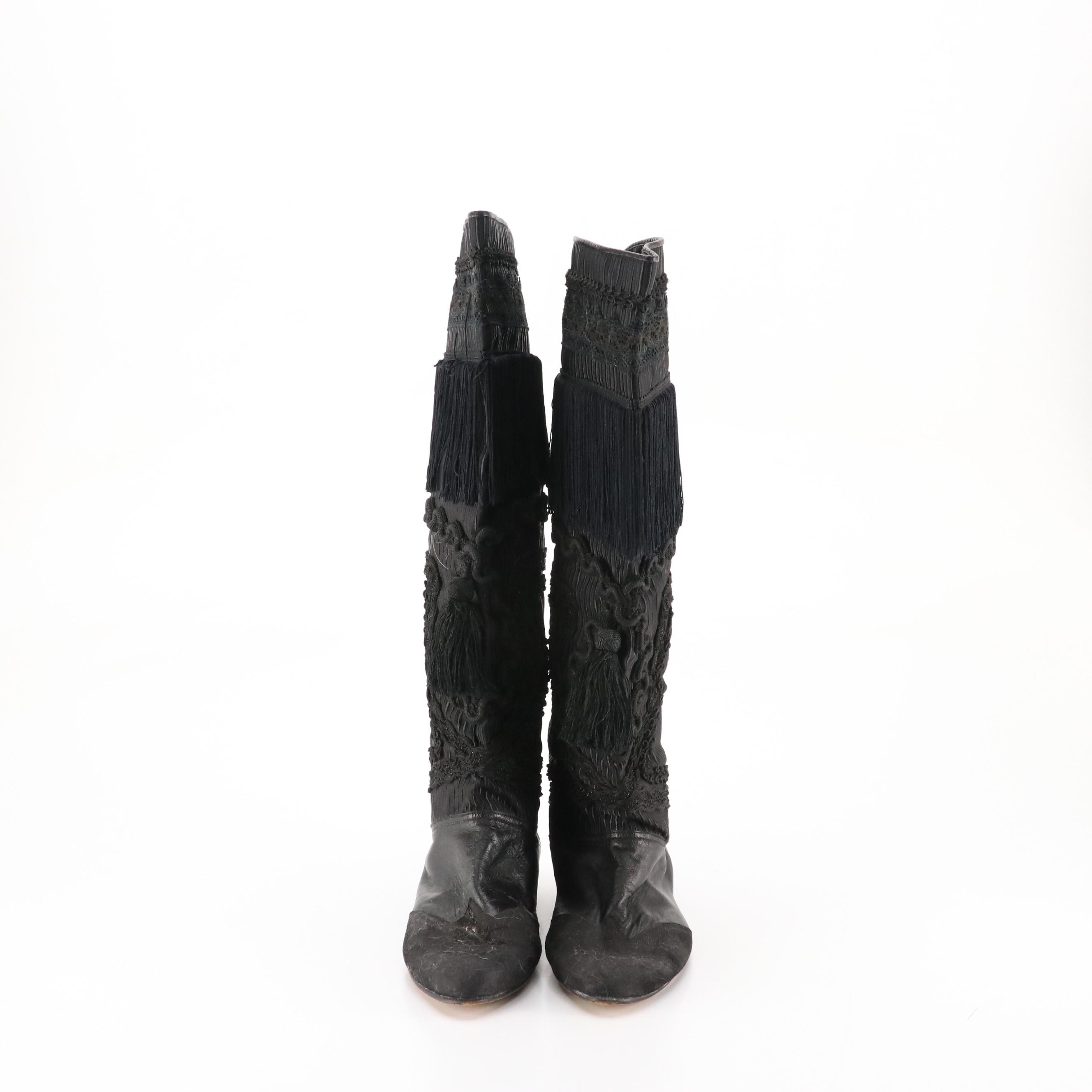Ann Klein Black Leather Knee-High Boots and Other Tasseled and Fringed Boots